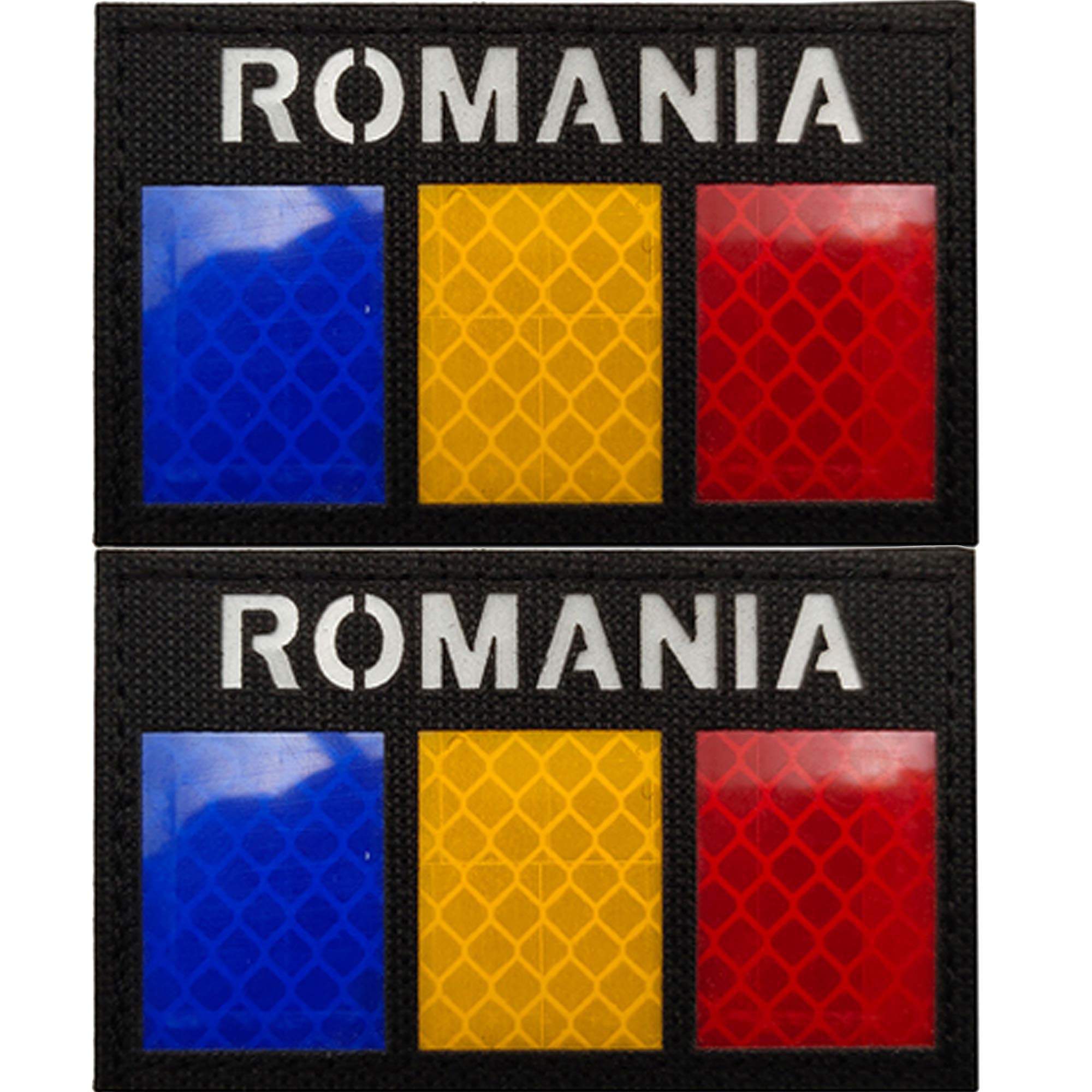 2 Pack Romania Flag IR Infrared Reflective Patch, Romanian National DIY Tactical Military Morale Emblem Armband Badges Decorative Appliques with Hook and Loop Fastener Backing