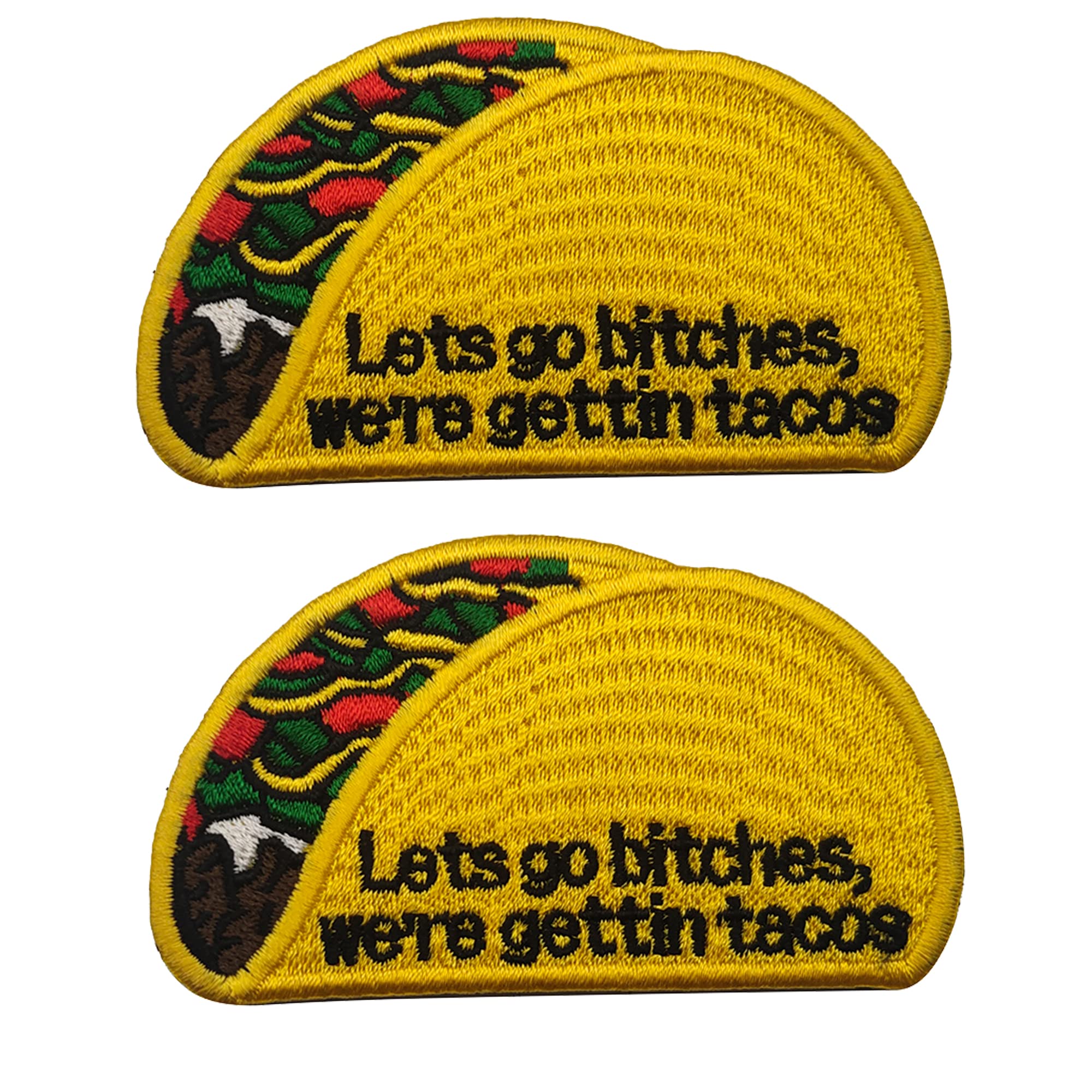 2PCS Let's Go Bitches We're Gettin Tacos Embroidered Patch Appliques Clothing Sewing Fabric Patches Tactical Emblem Decorative Badges