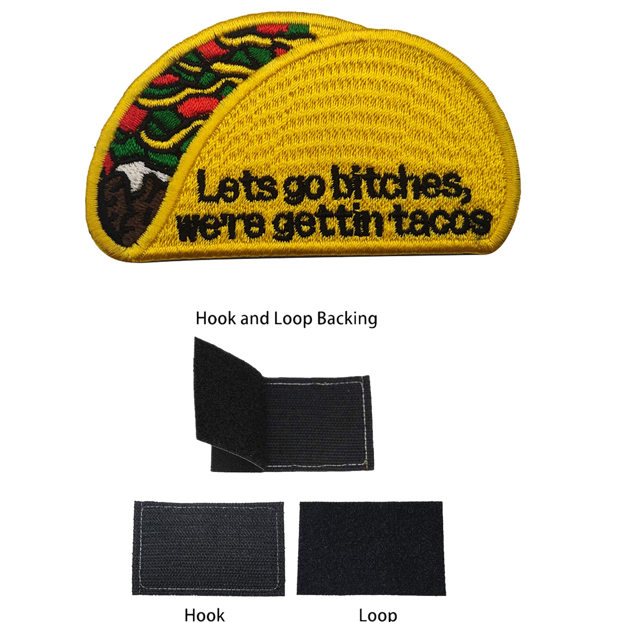 2PCS Let's Go Bitches We're Gettin Tacos Embroidered Patch Appliques Clothing Sewing Fabric Patches Tactical Emblem Decorative Badges - Image 2