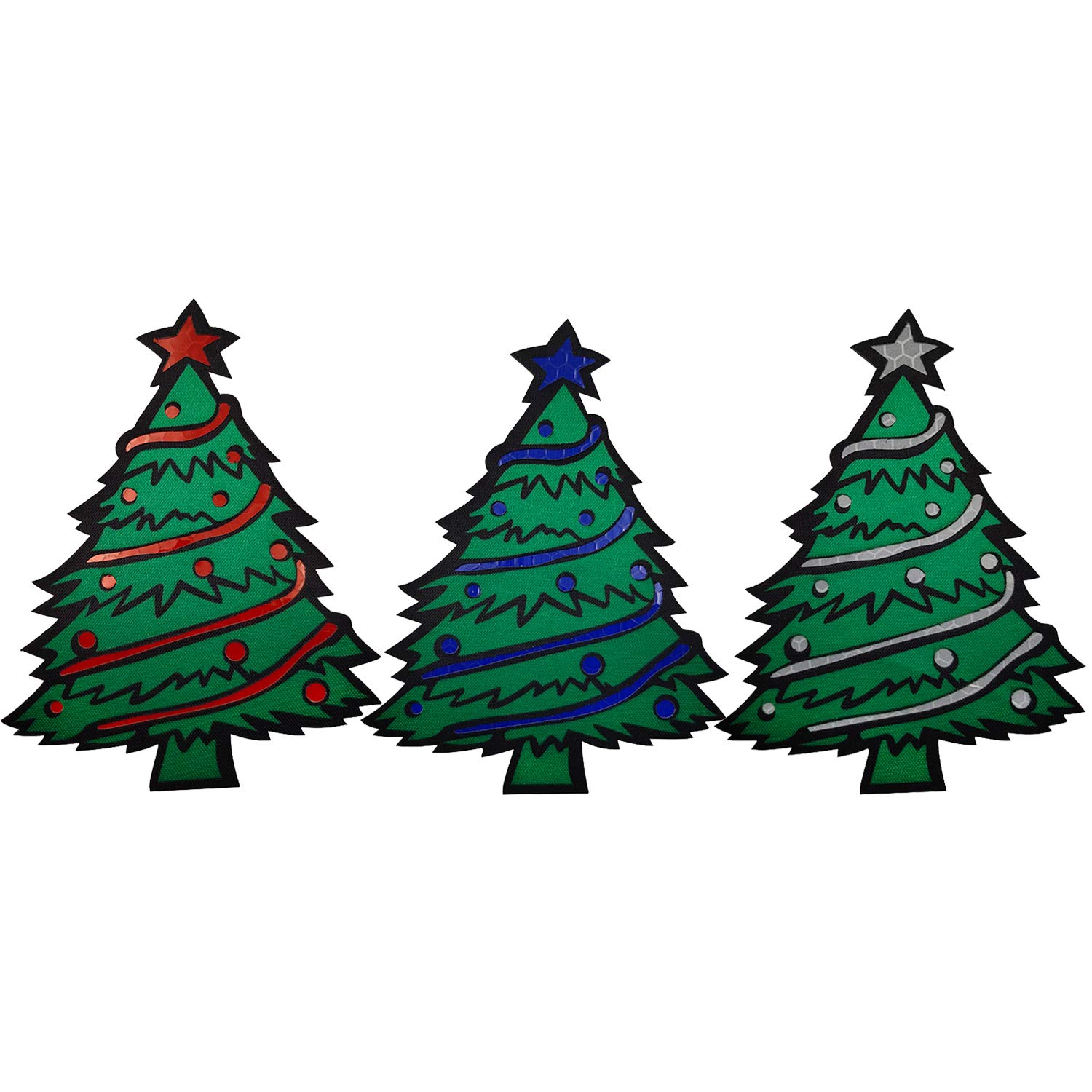 3-Pack IR Reflective Merry Christmas Xmas Tree Patch, Embroidery Sew-on Appliques Decorate Patches for Clothing Accessory Backpack 3.94 x 2.95 Inch