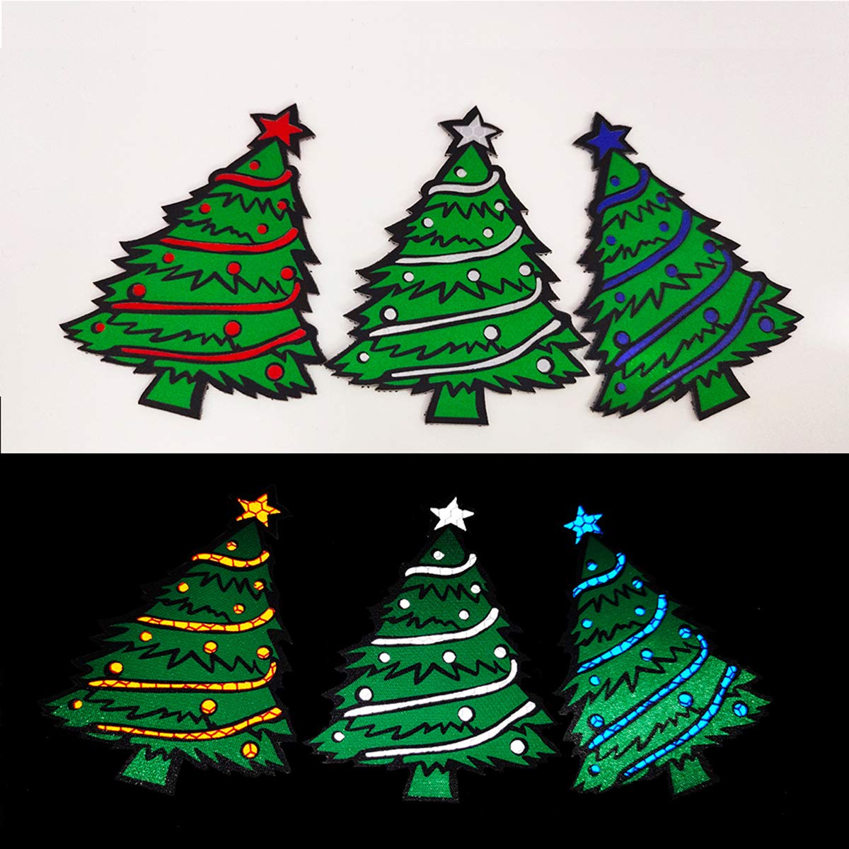 3-Pack IR Reflective Merry Christmas Xmas Tree Patch, Embroidery Sew-on Appliques Decorate Patches for Clothing Accessory Backpack 3.94 x 2.95 Inch - Image 3