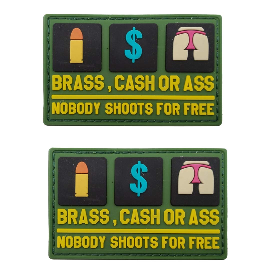 3D PVC Morale Patch - Brass Cash Or Ass Nobody Shoots for Free - Funny Rubber Morale Patches, Hook Fastener Backed 3.15 x 1.97 inch