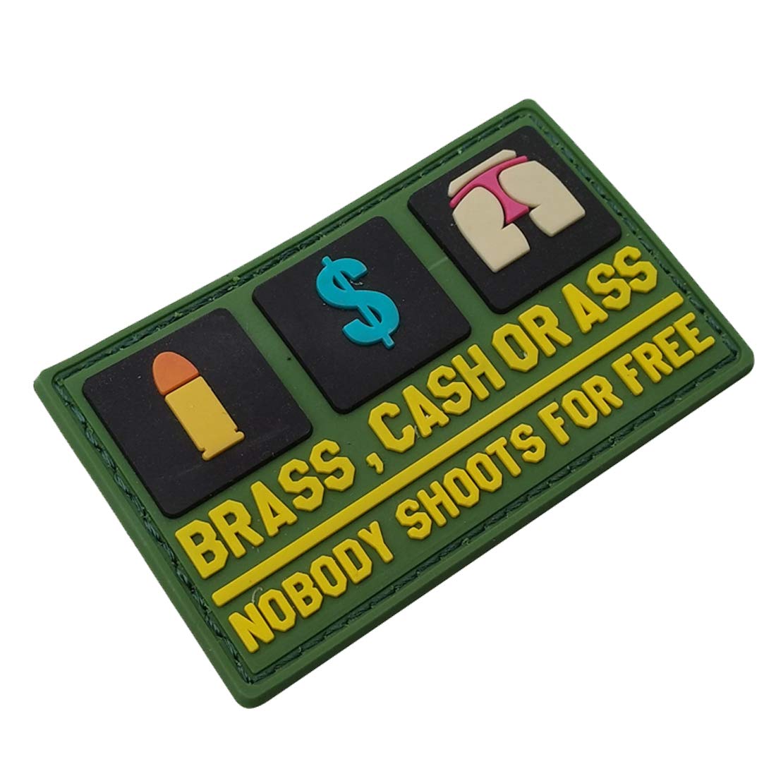 3D PVC Morale Patch - Brass Cash Or Ass Nobody Shoots for Free - Funny Rubber Morale Patches, Hook Fastener Backed 3.15 x 1.97 inch - Image 5