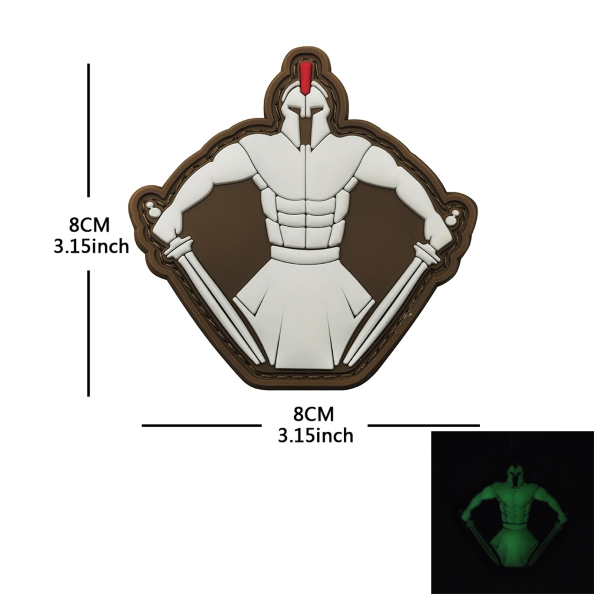 3D PVC Spartan Warrior Patches, Glow in Dark, Hook and Loop Backing Luminous Patch Appliques, Outdoor Backpack Badges, 3.15 x 3.15 Inch, Brown - Image 2