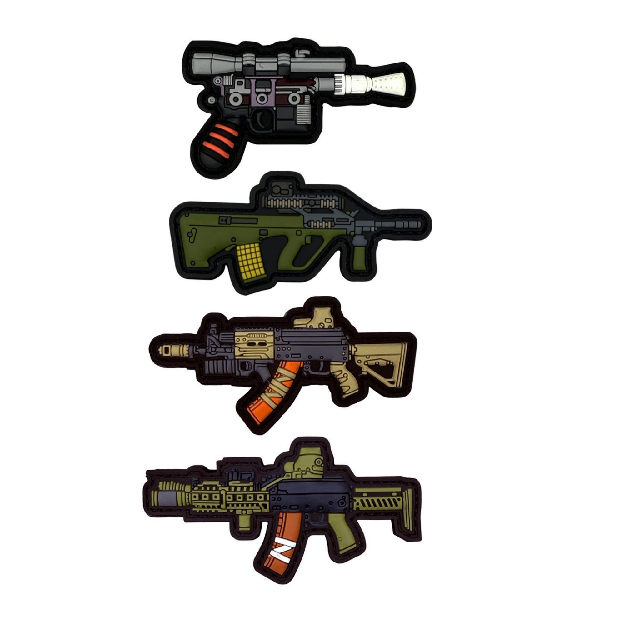 3D PVC Tactical Morale Patches, Q Version Weapon Design, Hook Backing, Rubber Outdoor Bag Badges (Color-e)