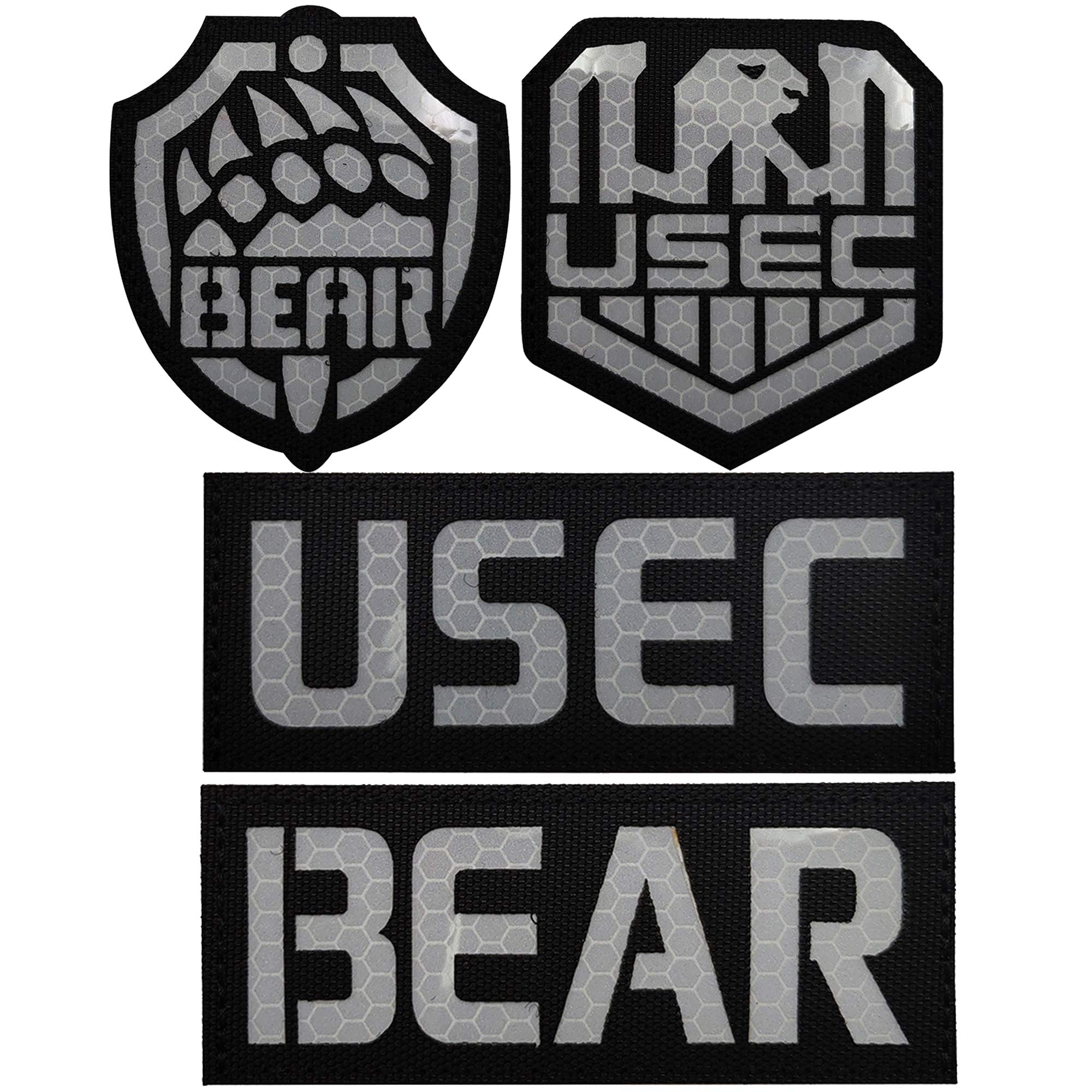 4 Pack Russia Escape from Tarkov Bear USEC IR Infrared Reflective Patch - Tactical Military Badges Decorative Appliques - Hook and Loop Fastener Backing