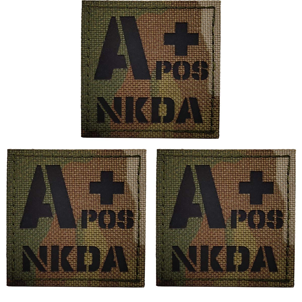 A Positive Blood Type Patch, A POS A+ NKDA Infrared Reflective Medical Patches, Hook and Loop Fastener Backing - 1.97 x 1.97 Inch - Bundle of 3 Pieces - No Known Drug Allergies