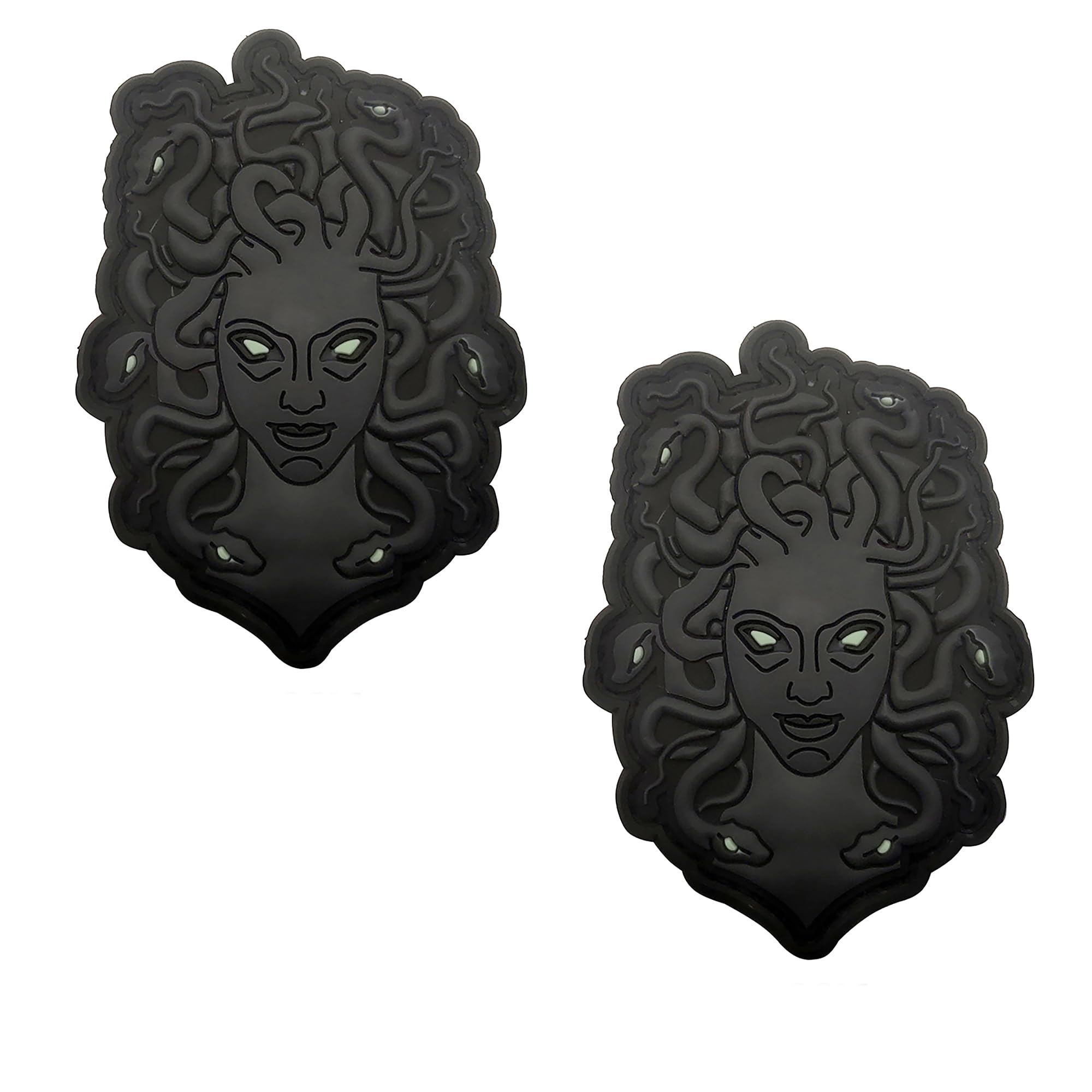 Ancient Egyptian God of Medusa PVC Patches, Black with Glow Eyes, 3.54 x 2.36 Inch, Hook and Loop Backing, 2-Pack