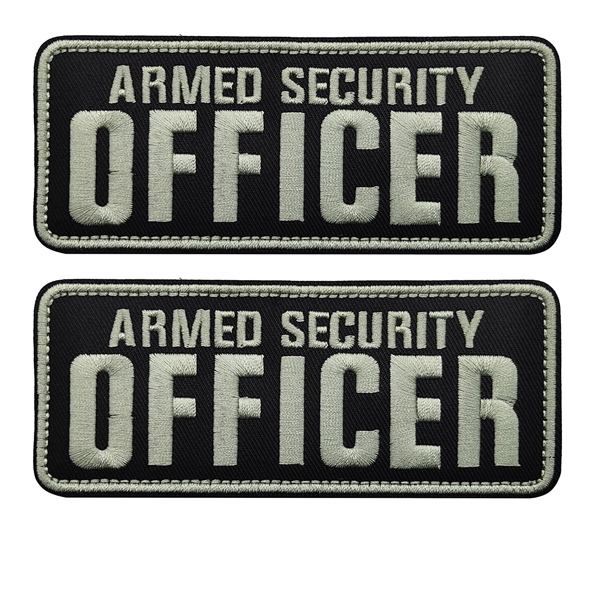 Armed Security Officer Embroidered Appliques Patches Tactical Badges, 10 x 4 Inches, Hook and Loop Backing, Black and Silver, 2-Pack