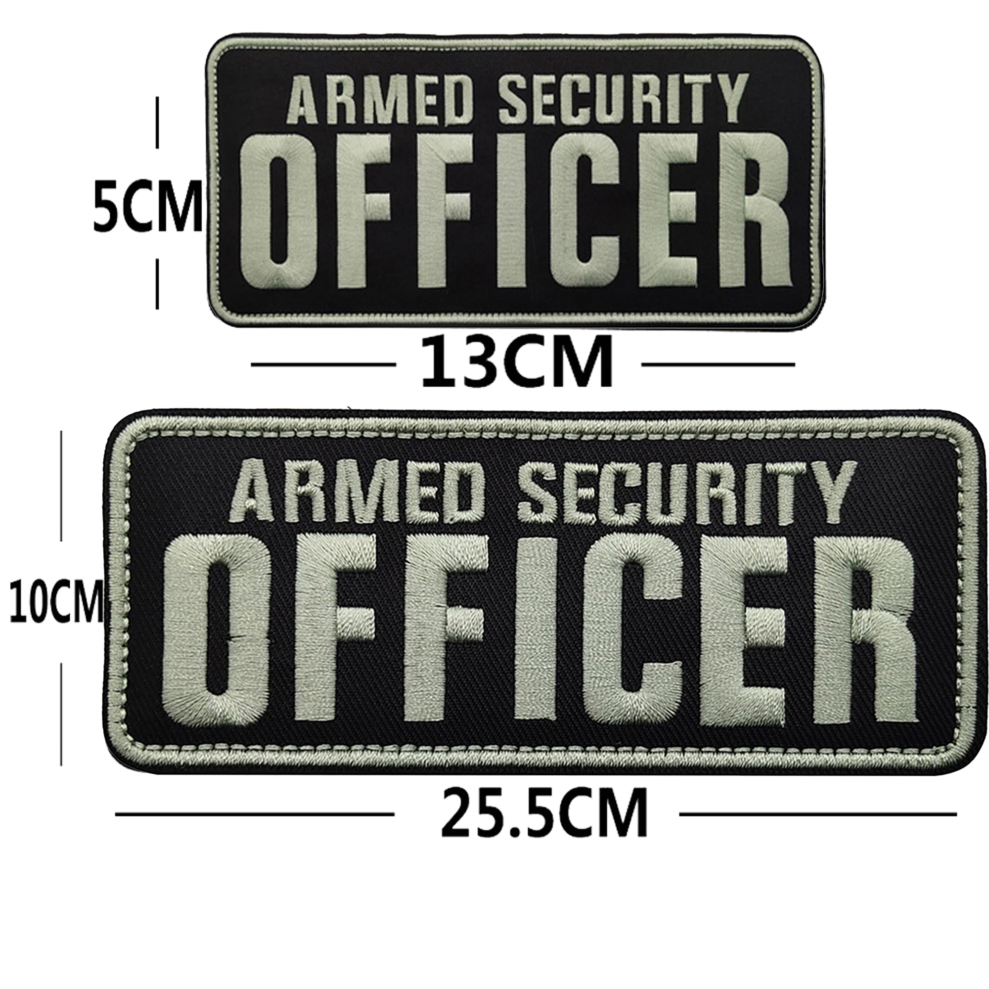 Armed Security Officer Embroidered Appliques Patches Tactical Badges, 10 x 4 Inches, Hook and Loop Backing, Black and Silver, 2-Pack - Image 2
