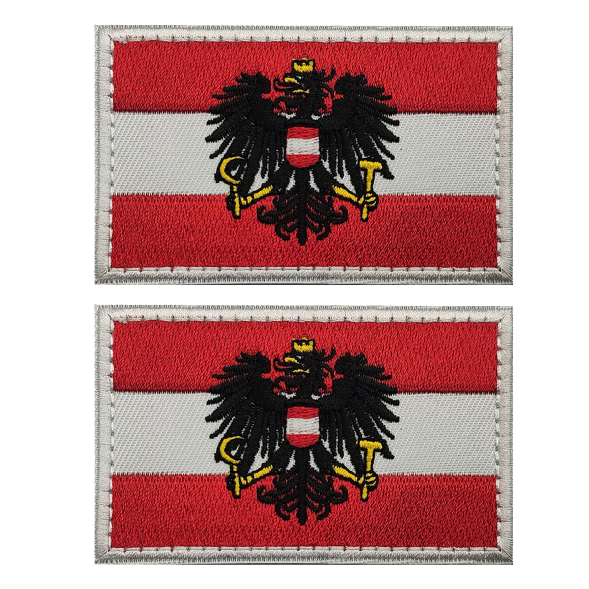 Austria Austrian Flag Embroidered Patches, Austrian Coat of Arms Tactical Armband Emblem Badges with Hook and Loop Fastener Backing, 3.15 x 1.97 Inch, Red and White, 2-Pack