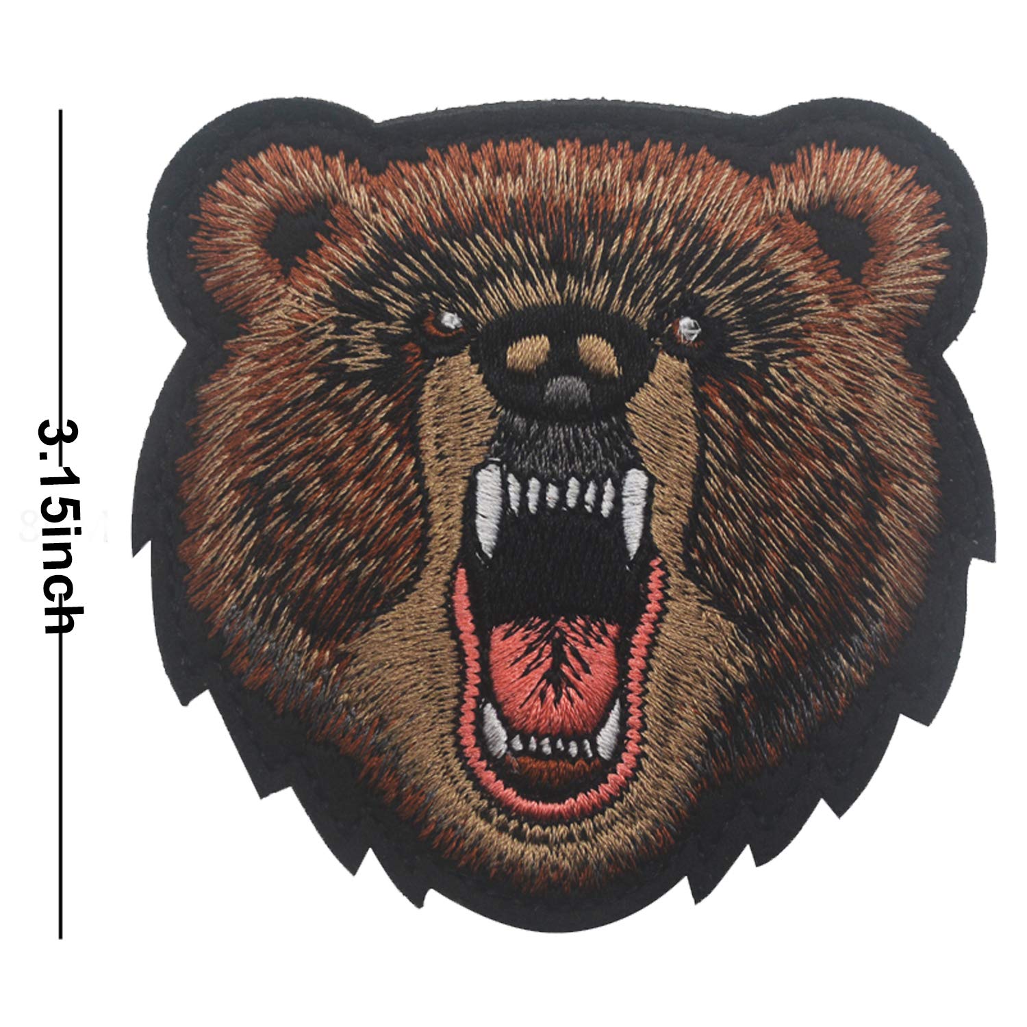 Bear Angry Grizzly Embroidered Patches Badge Decorative Appliques with Hook and Loop Backing 3.15 Inch 2PCS - Image 2