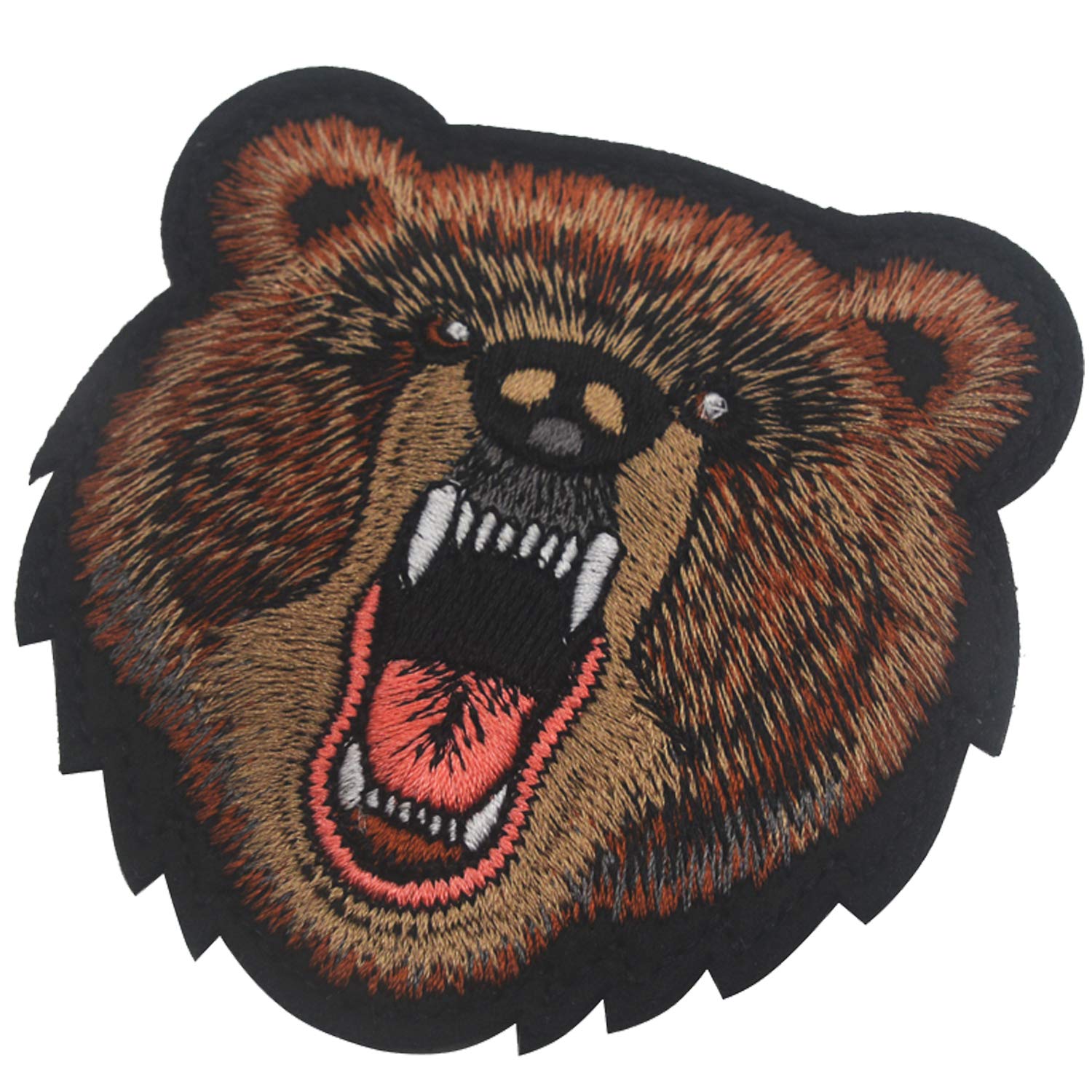 Bear Angry Grizzly Embroidered Patches Badge Decorative Appliques with Hook and Loop Backing 3.15 Inch 2PCS - Image 5