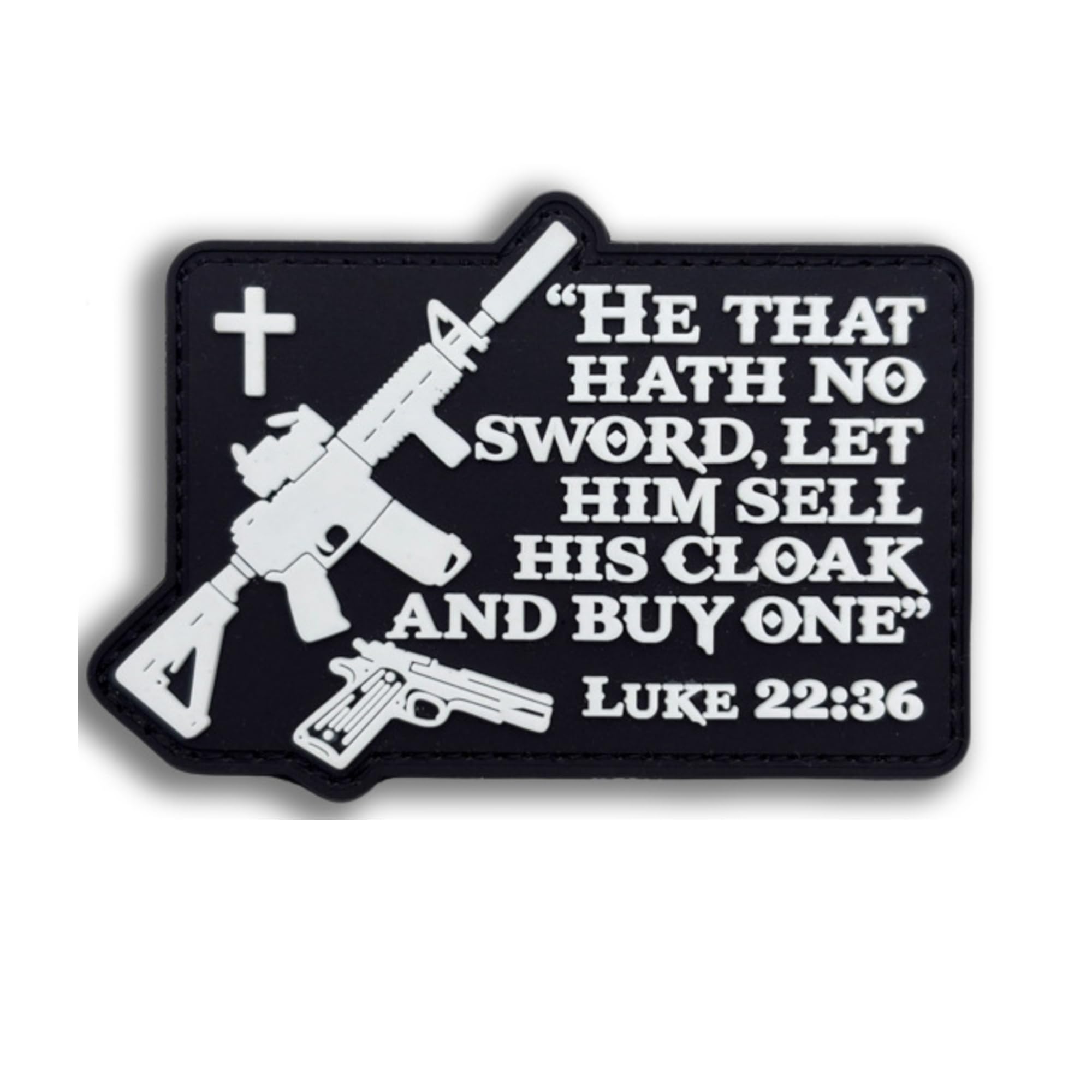 Biblical Tactical PVC Patch, Luke 22:36 Quote, Glow-in-Dark, Hook and Loop Fastener Backing, 3.94 inch