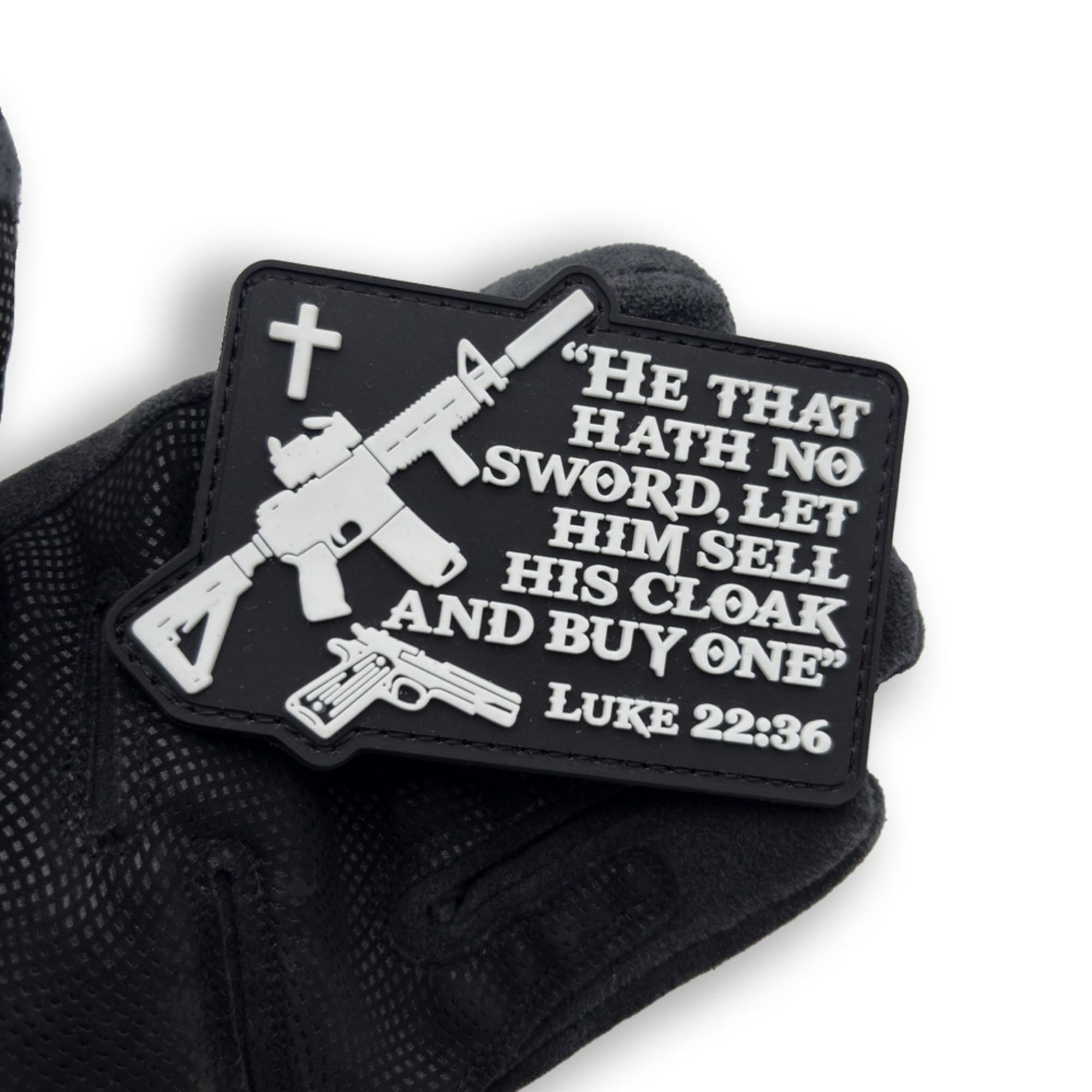 Biblical Tactical PVC Patch, Luke 22:36 Quote, Glow-in-Dark, Hook and Loop Fastener Backing, 3.94 inch - Image 4