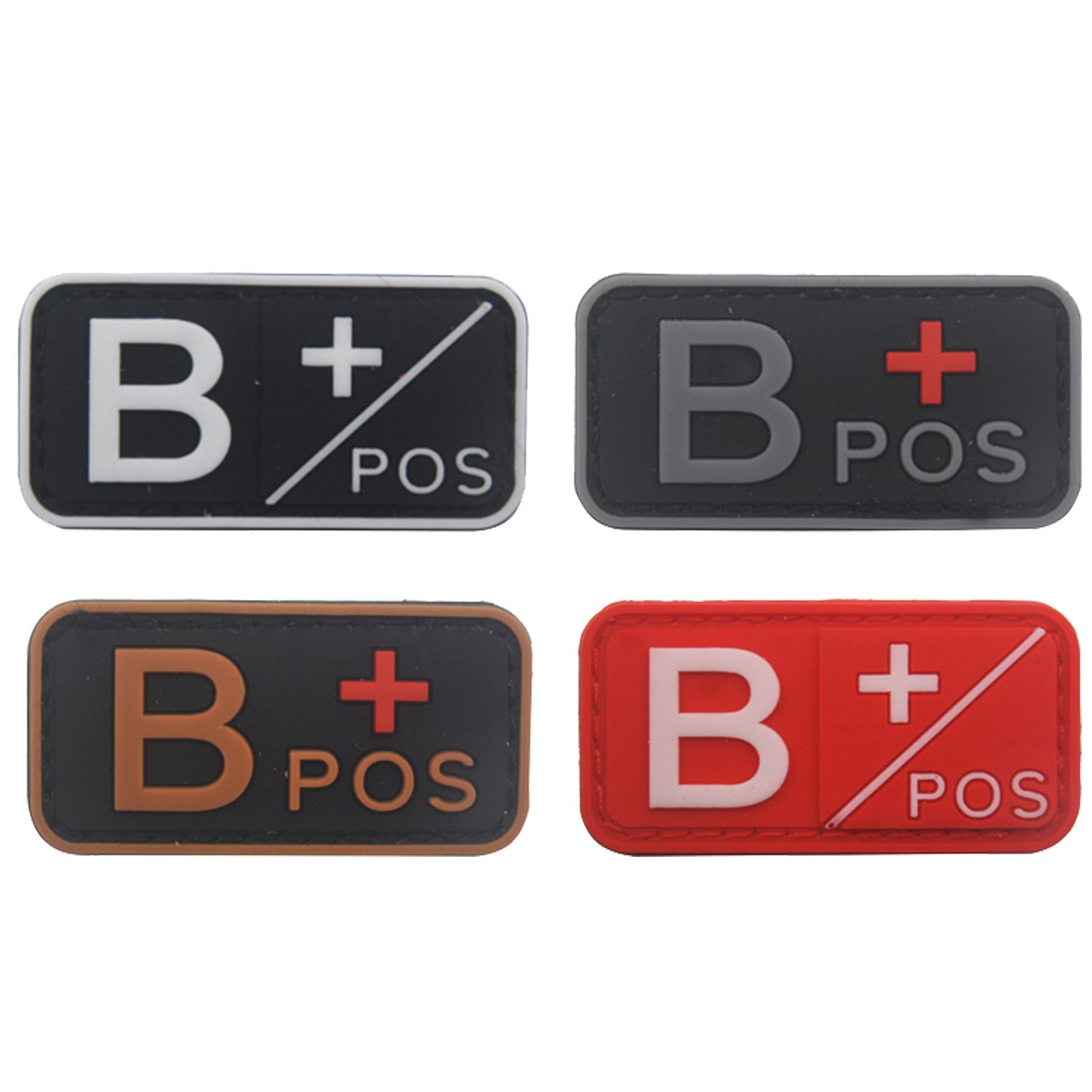 Blood Type Patch Kit B Pos, Tactical Type B Positive 3D PVC Rubber Fastener Patches, 1.97 X 0.98 Inch Sized, Bundle 4 Pieces.