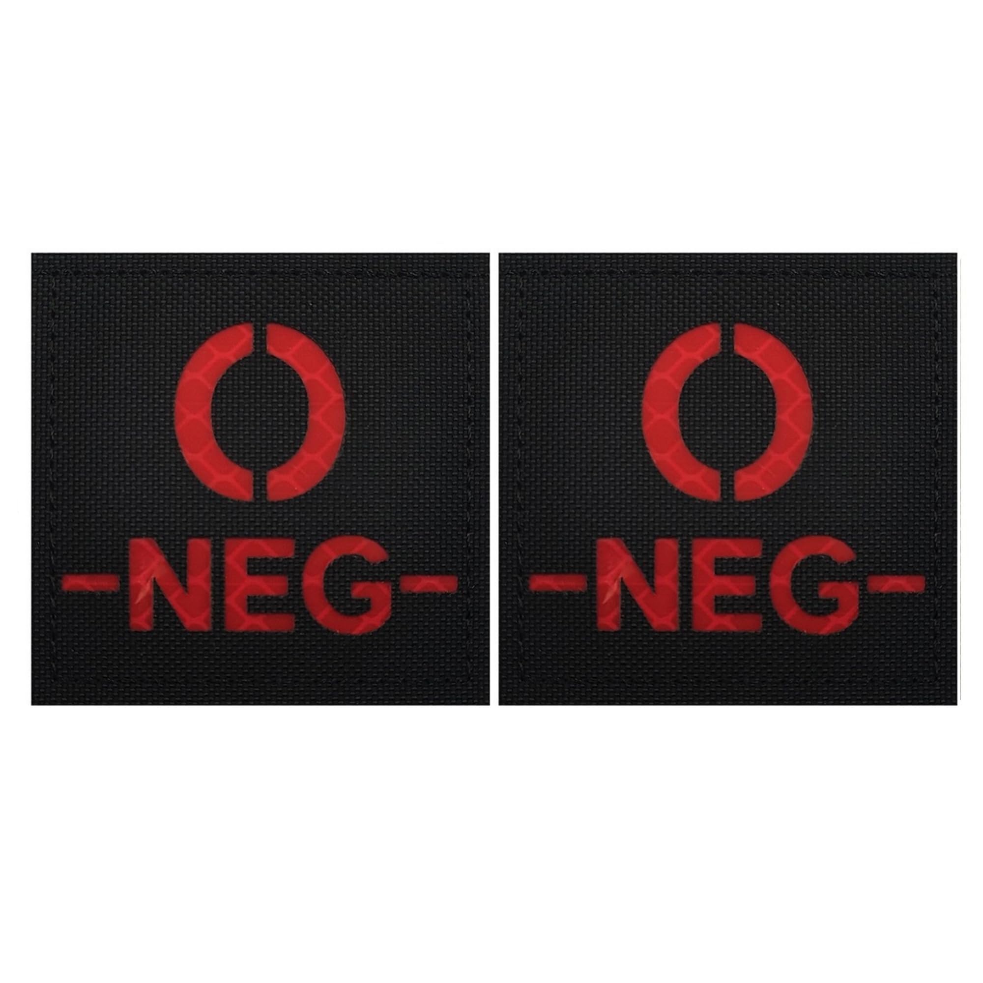 Blood Type Patch NEG, Reflective IR Tactical, O Negative, Camouflage and Black, 2 Inch Square, for First Aid Gear