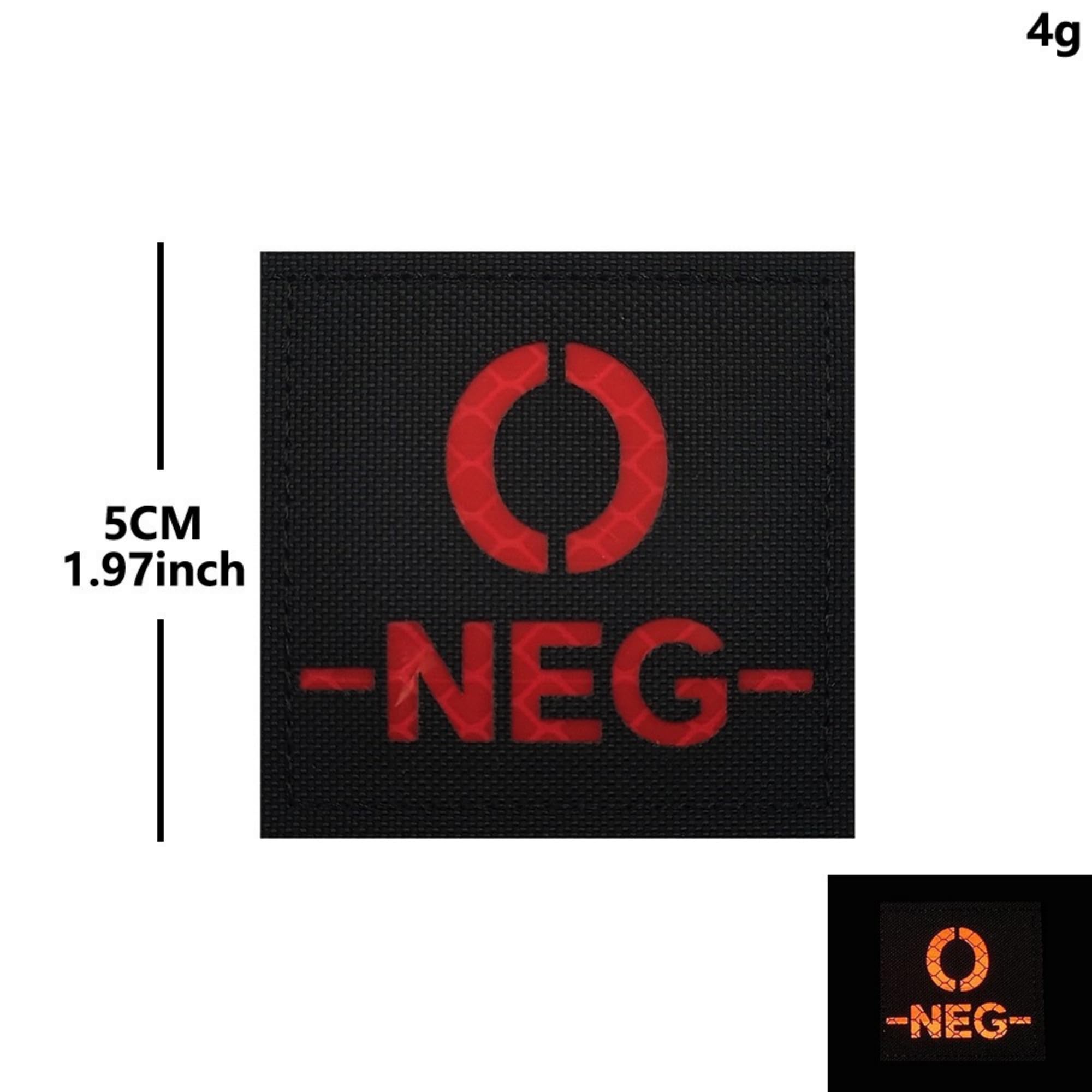 Blood Type Patch NEG, Reflective IR Tactical, O Negative, Camouflage and Black, 2 Inch Square, for First Aid Gear - Image 2