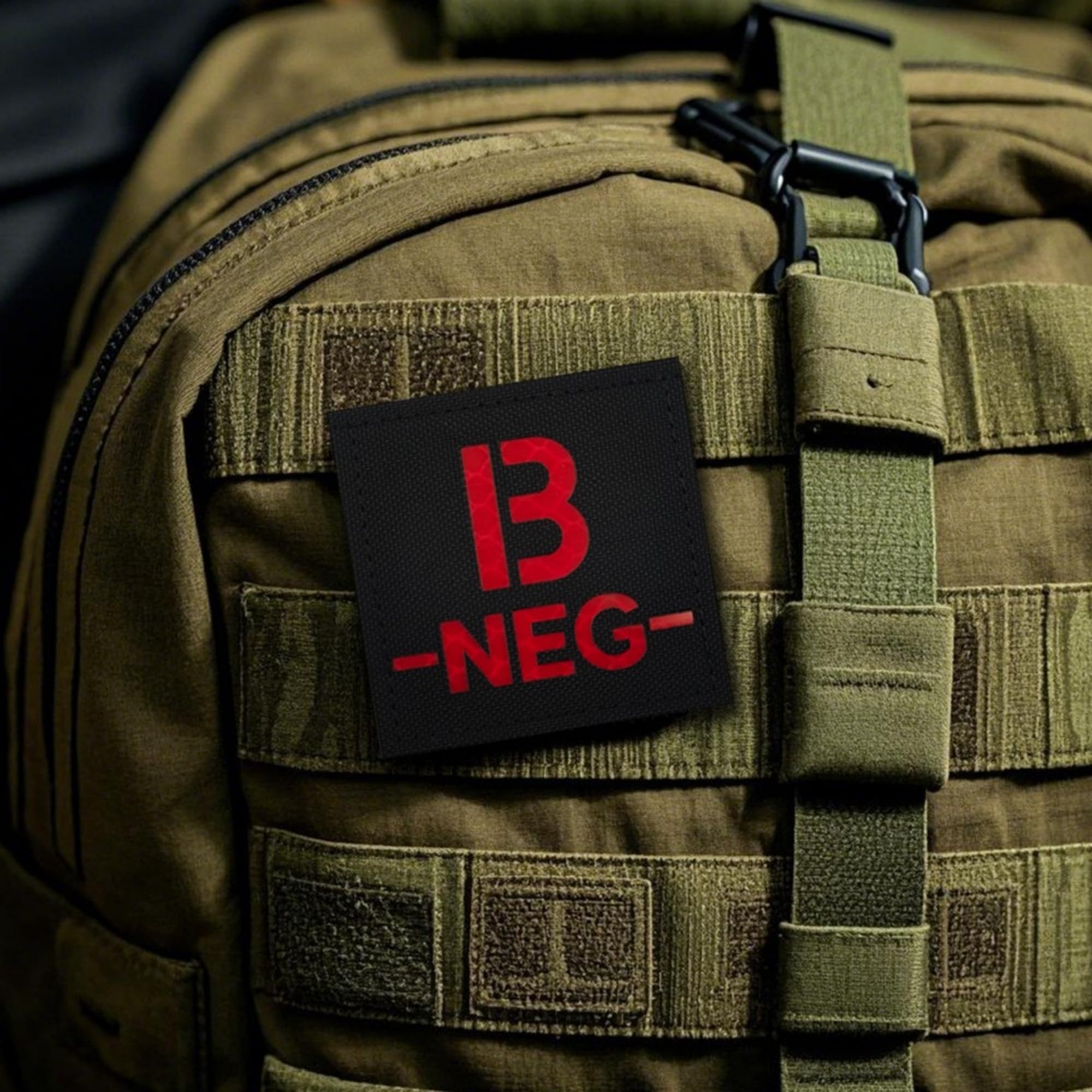 Blood Type Patch NEG, Reflective IR Tactical, O Negative, Camouflage and Black, 2 Inch Square, for First Aid Gear - Image 5