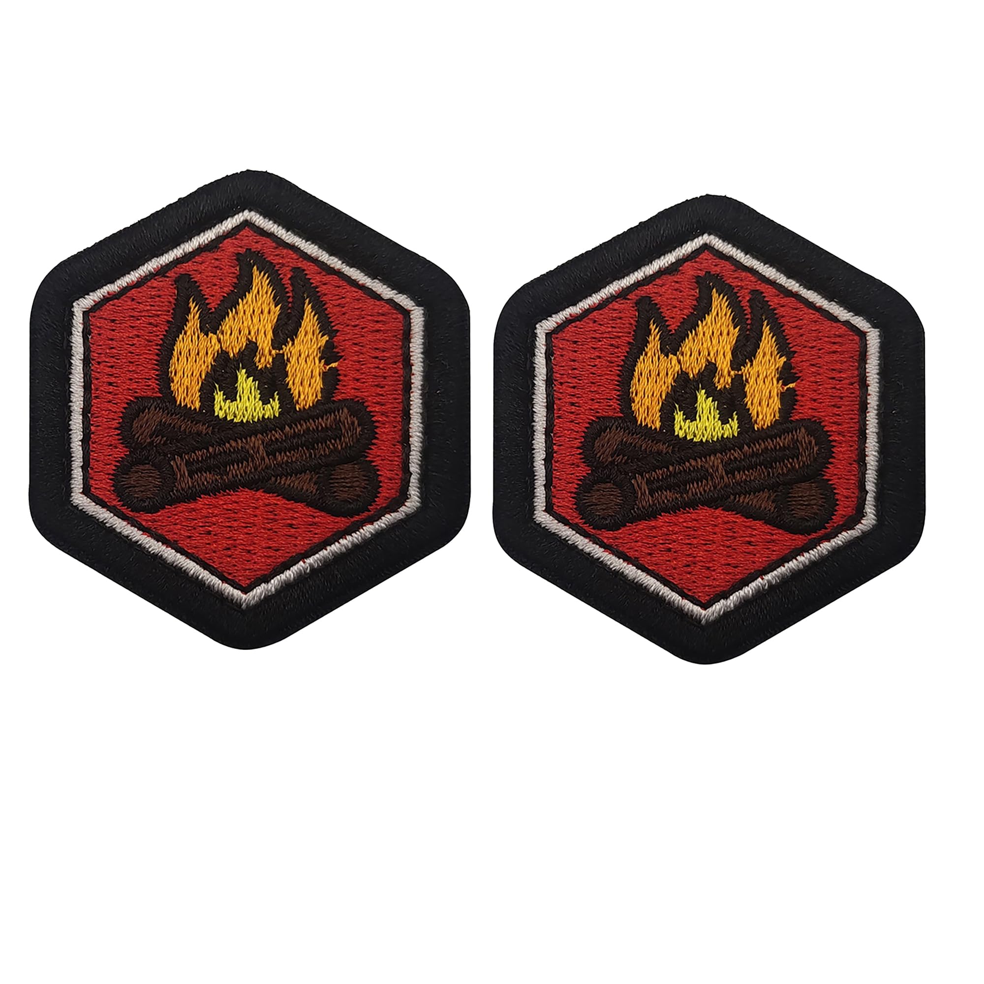 Campfire Embroidered Patches Appliques, Camping Torch Embroidery Patch, Hexagonal Patch Decorative Applique with Hook and Loop Fastener Backing Badges for Clothes, Backpacks, Helmet, Tactical Gears