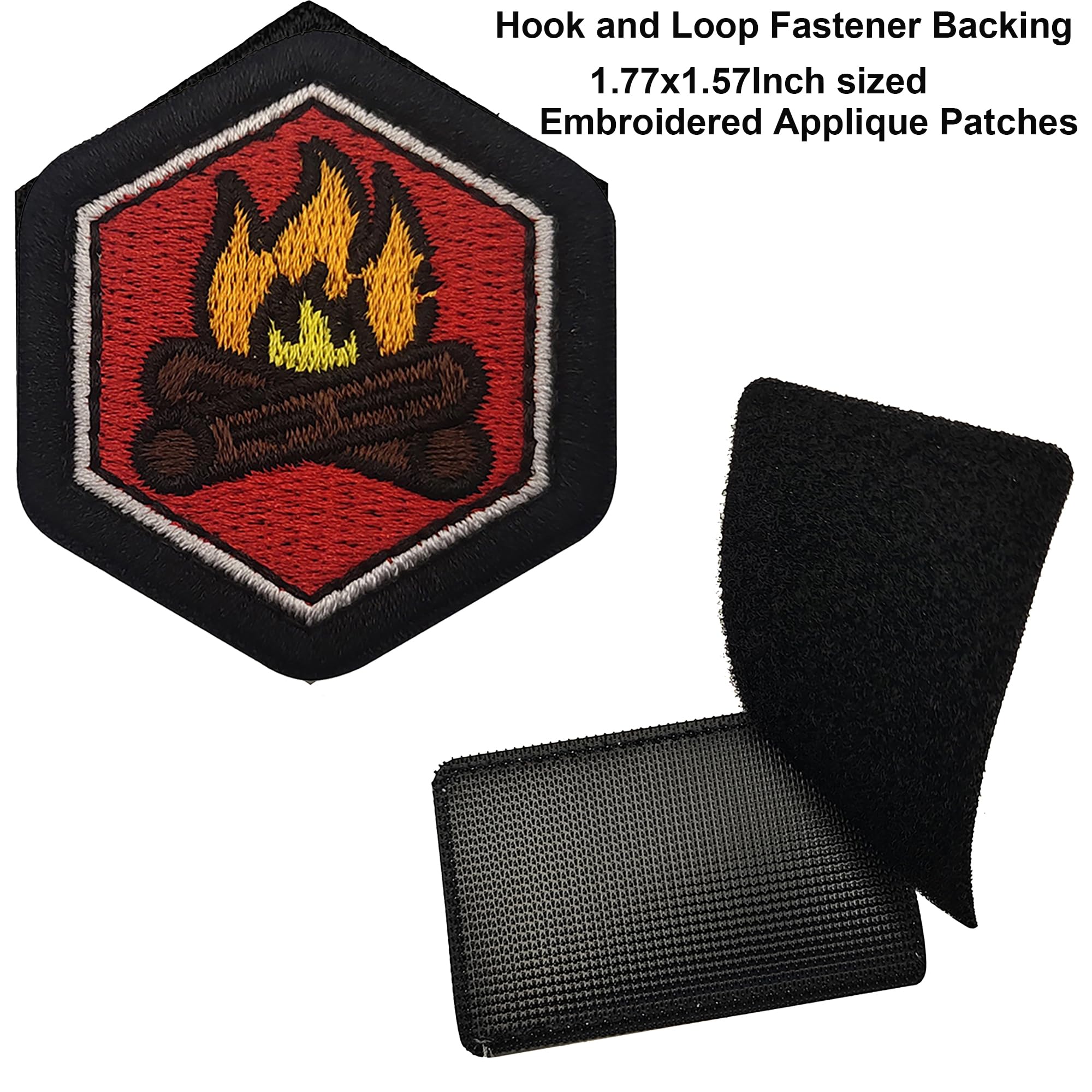 Campfire Embroidered Patches Appliques, Camping Torch Embroidery Patch, Hexagonal Patch Decorative Applique with Hook and Loop Fastener Backing Badges for Clothes, Backpacks, Helmet, Tactical Gears - Image 2