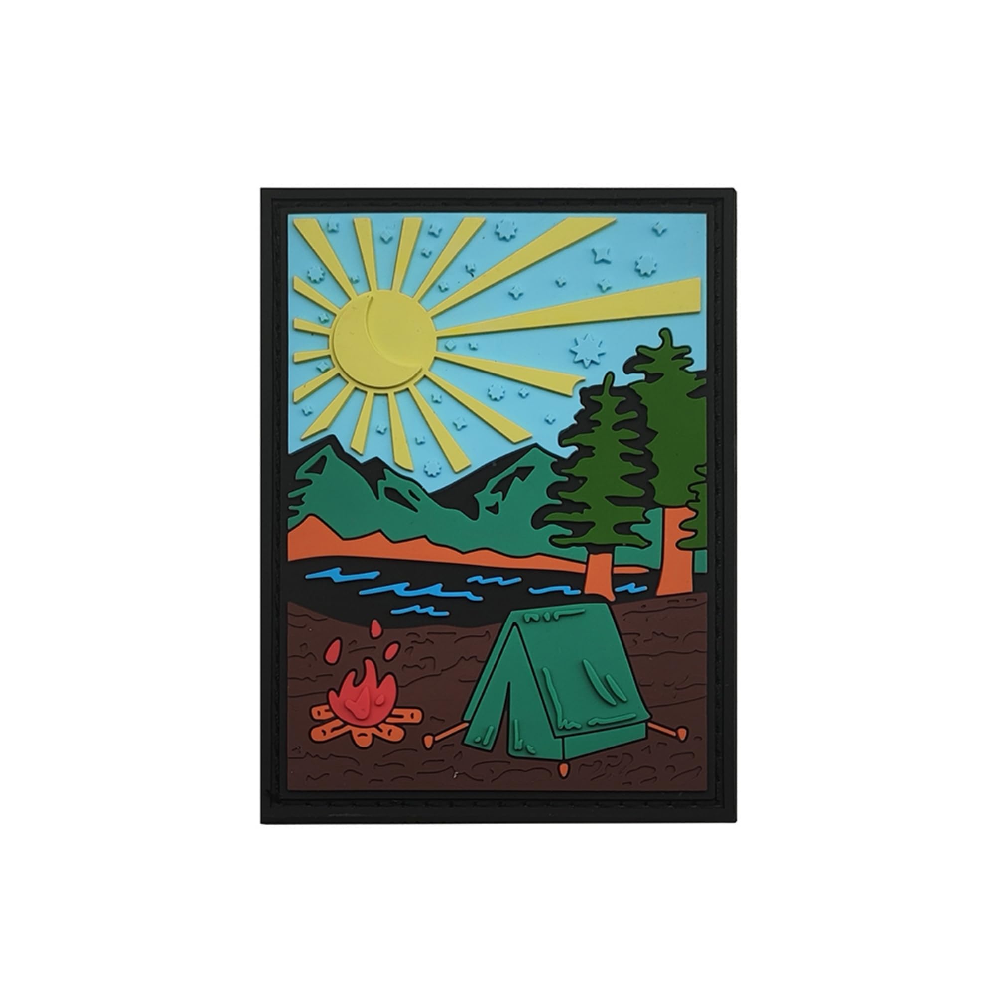 Camping Scene PVC Morale Patches, Camping at Night Outdoors Adventure Decorative Repair Patch, Camping Illustration Camp Life Sewing Appliques with Hook and Loop Backing, 3.15 x 2.28 Inch