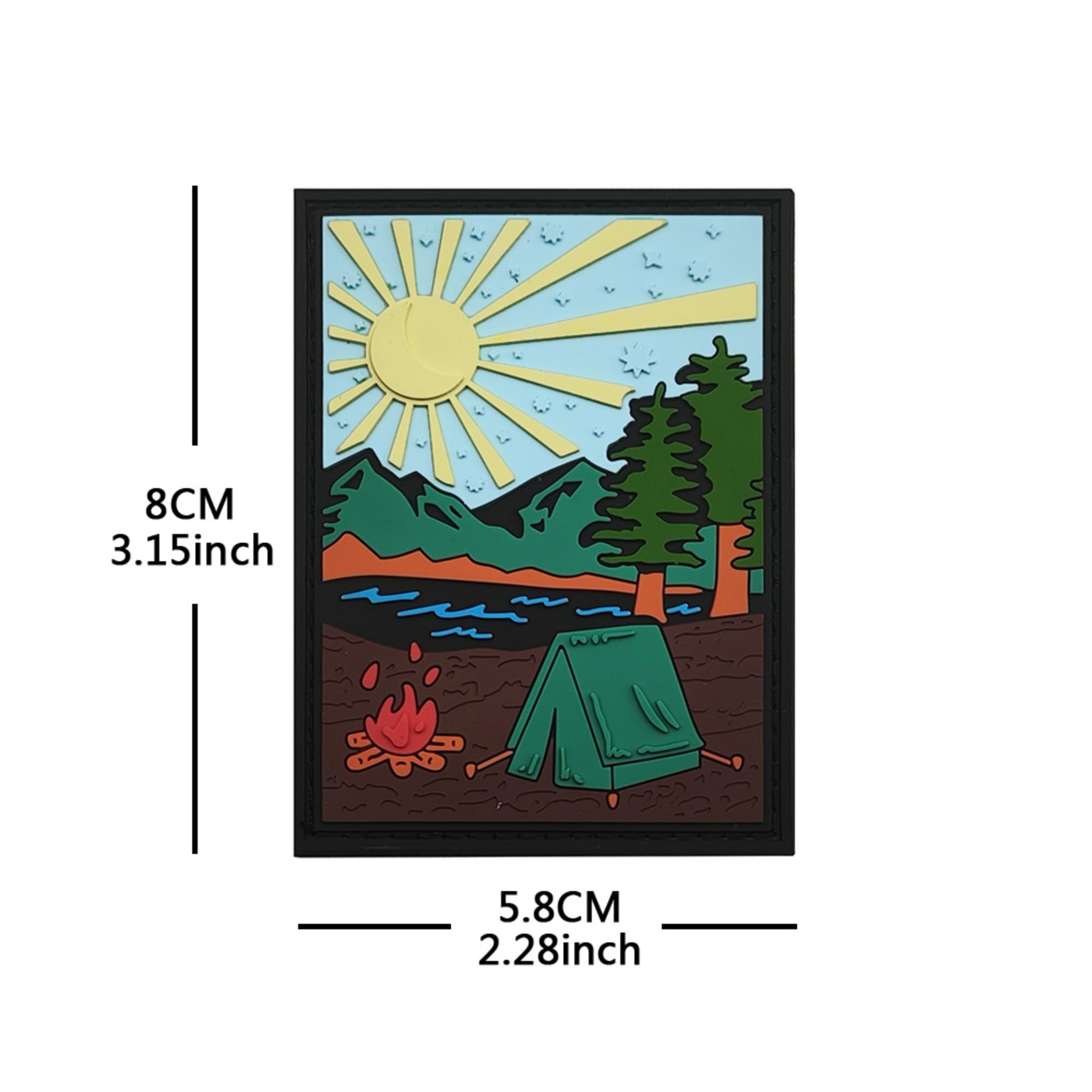 Camping Scene PVC Morale Patches, Camping at Night Outdoors Adventure Decorative Repair Patch, Camping Illustration Camp Life Sewing Appliques with Hook and Loop Backing, 3.15 x 2.28 Inch - Image 2