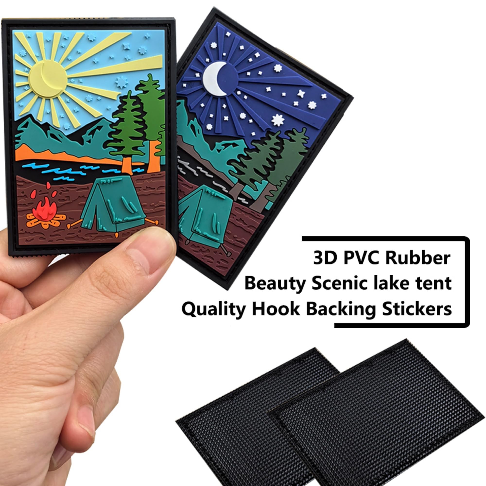 Camping Scene PVC Morale Patches, Camping at Night Outdoors Adventure Decorative Repair Patch, Camping Illustration Camp Life Sewing Appliques with Hook and Loop Backing, 3.15 x 2.28 Inch - Image 4