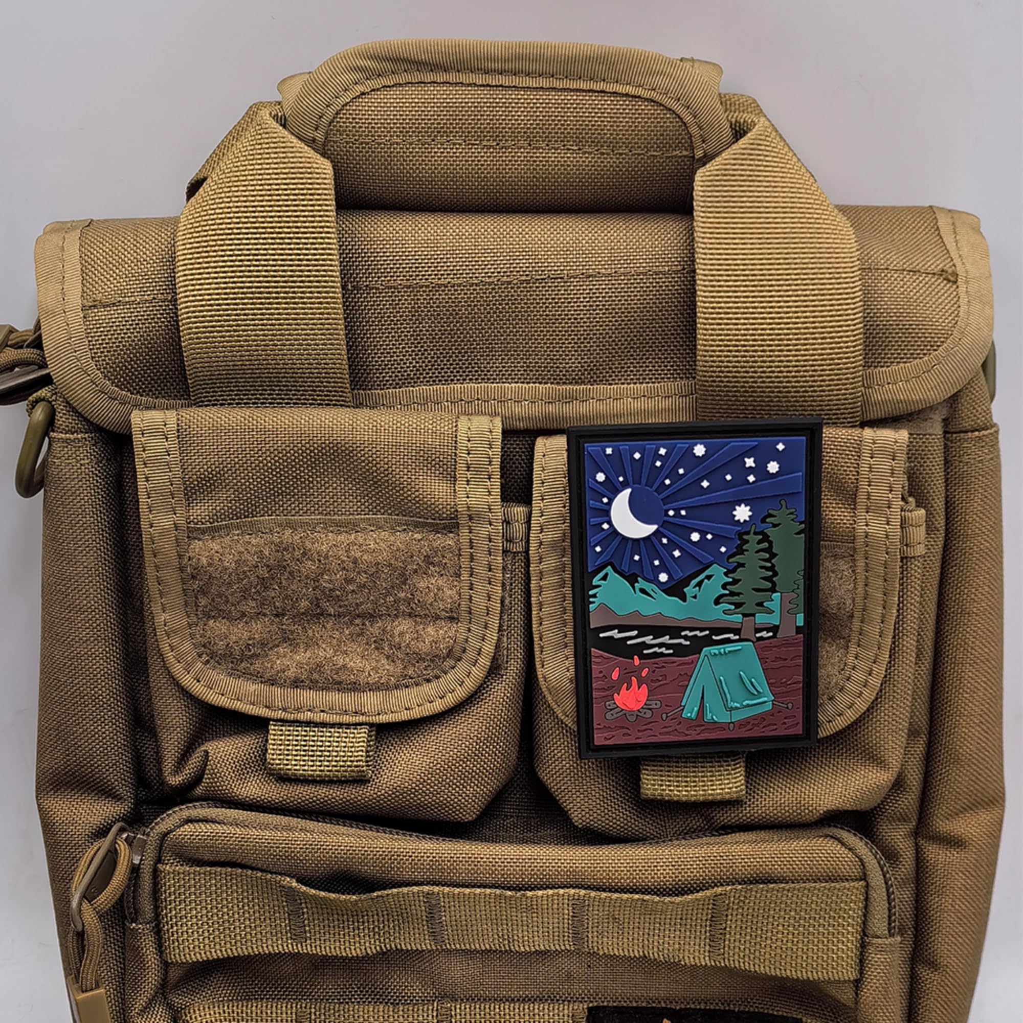 Camping Scene PVC Morale Patches, Camping at Night Outdoors Adventure Decorative Repair Patch, Camping Illustration Camp Life Sewing Appliques with Hook and Loop Backing, 3.15 x 2.28 Inch - Image 5