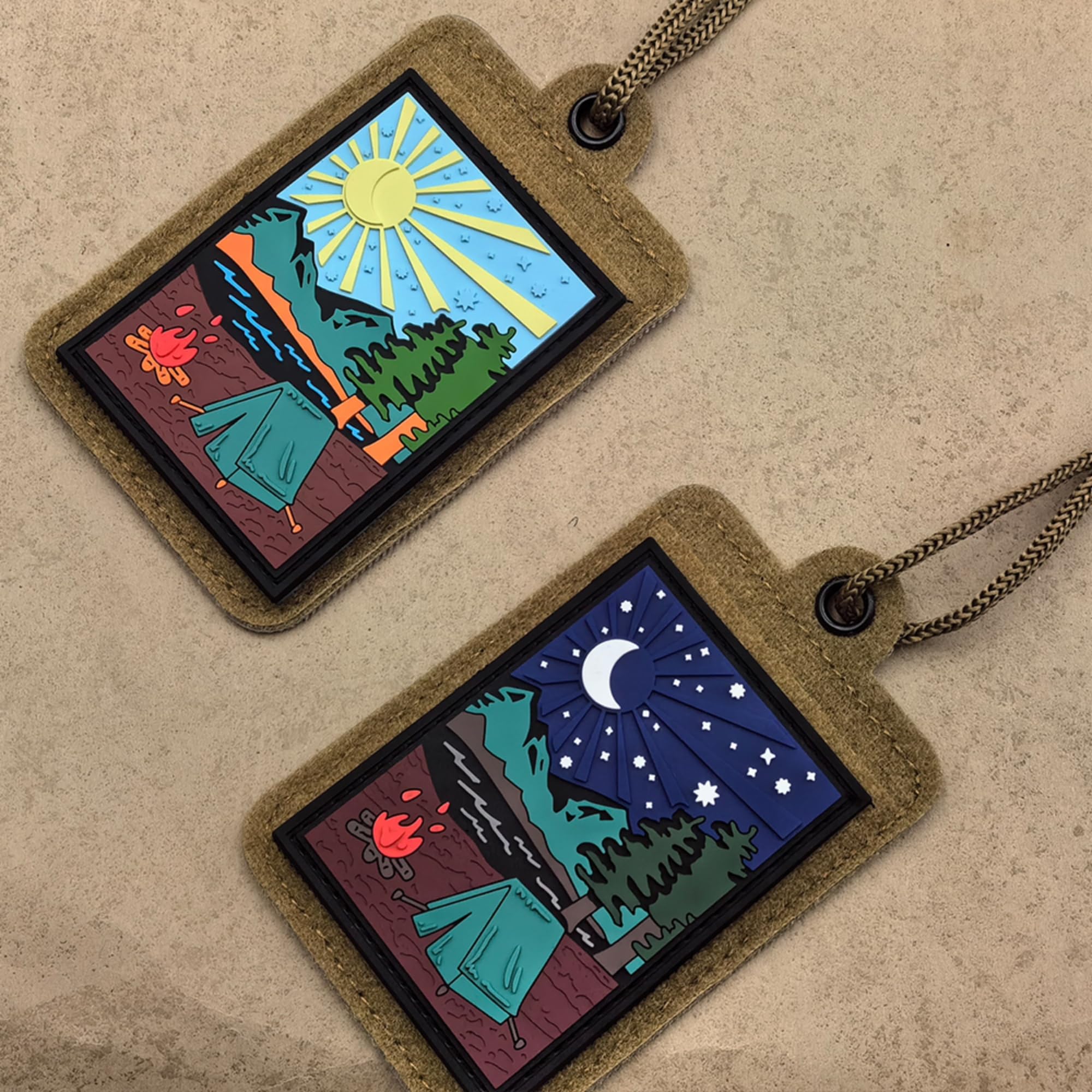Camping Scene PVC Morale Patches, Camping at Night Outdoors Adventure Decorative Repair Patch, Camping Illustration Camp Life Sewing Appliques with Hook and Loop Backing, 3.15 x 2.28 Inch - Image 6