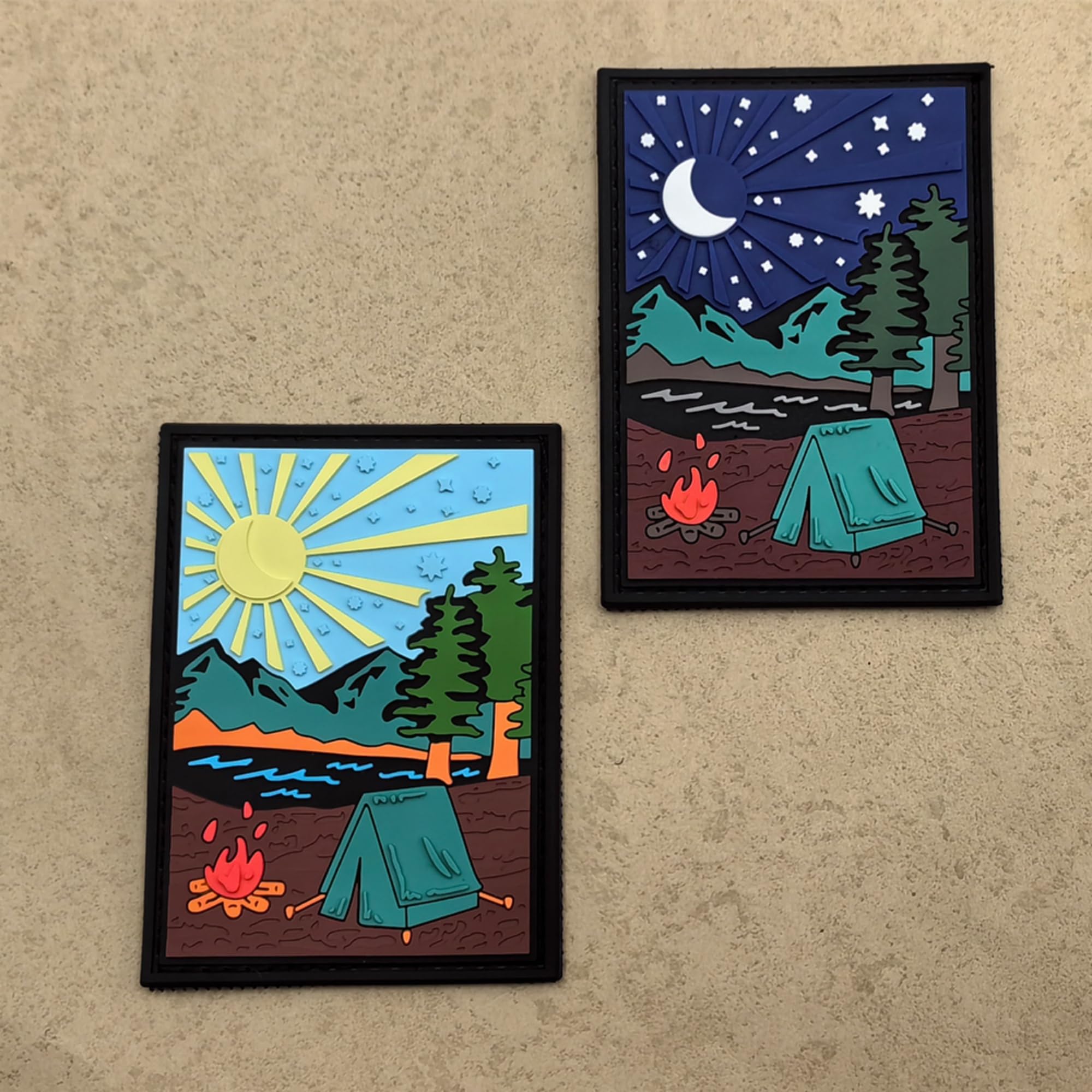 Camping Scene PVC Morale Patches, Camping at Night Outdoors Adventure Decorative Repair Patch, Camping Illustration Camp Life Sewing Appliques with Hook and Loop Backing, 3.15 x 2.28 Inch - Image 7