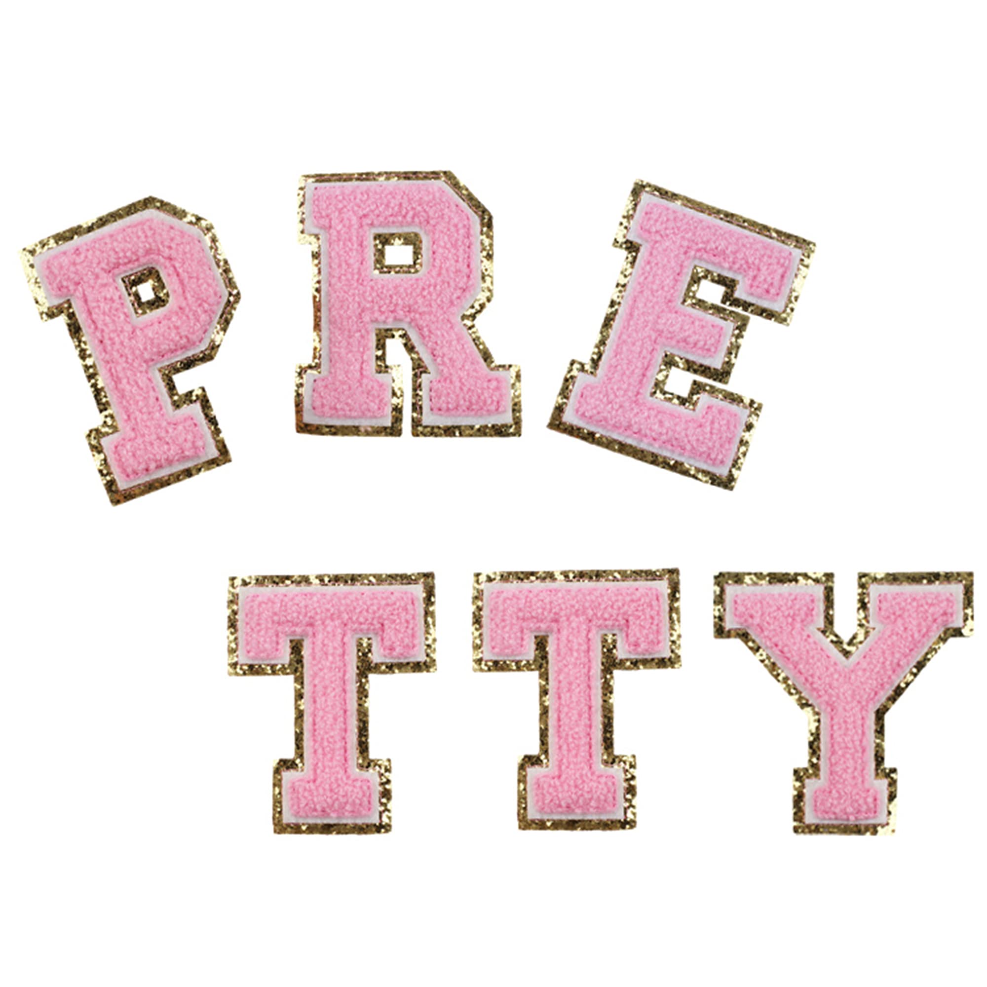 Chenille Varsity Initial Patches Alphabet English Letter A-Z Iron On Repair Patches Sewing Appliques Clothing Badges, Pink Letters with Glod Border, Adhesive Sticker - Image 3