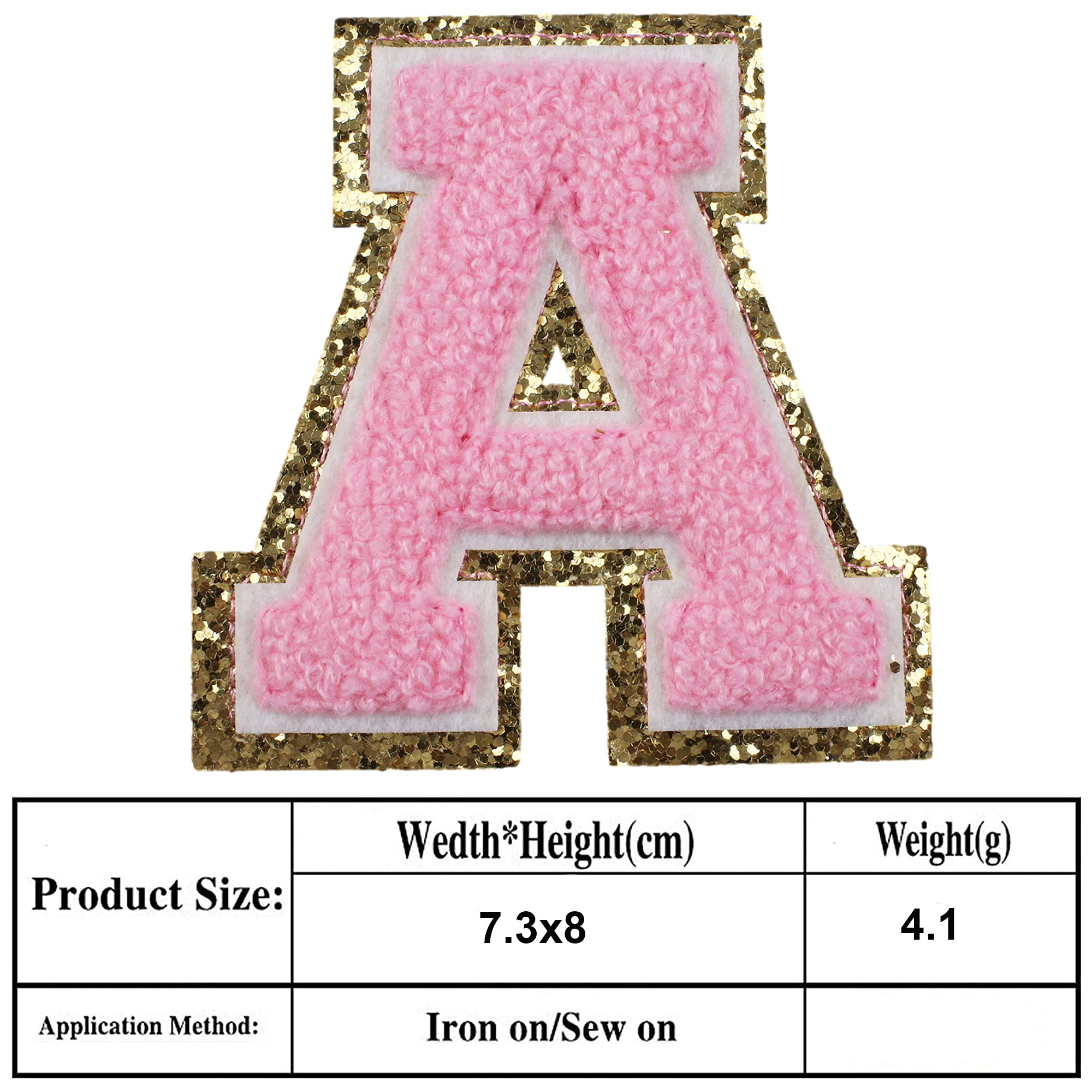 Chenille Varsity Initial Patches Alphabet English Letter A-Z Iron On Repair Patches Sewing Appliques Clothing Badges, Pink Letters with Glod Border, Adhesive Sticker - Image 7