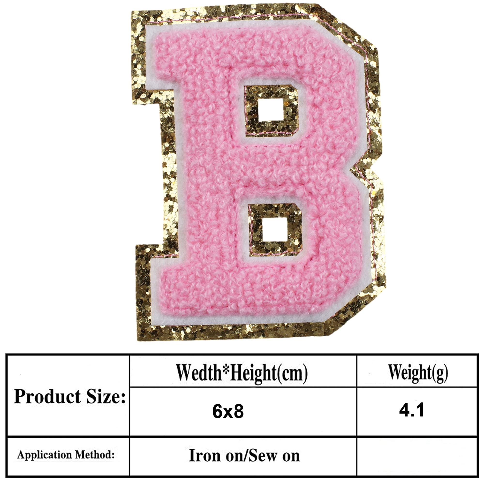 Chenille Varsity Initial Patches Alphabet English Letter A-Z Iron On Repair Patches Sewing Appliques Clothing Badges, Pink Letters with Glod Border, Adhesive Sticker - Image 8