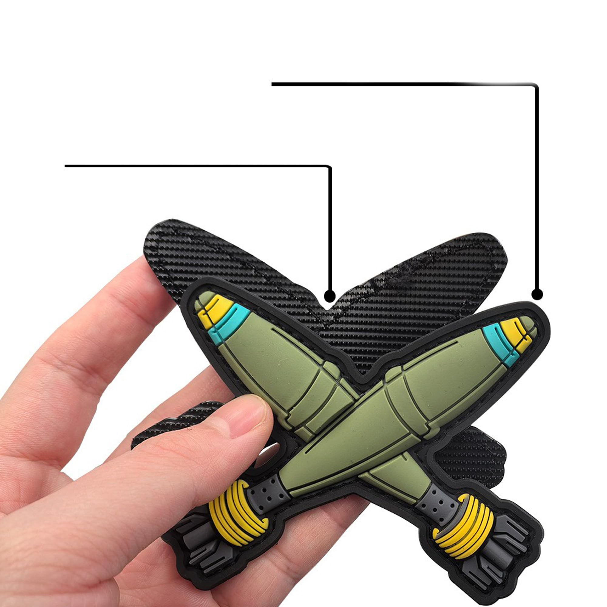 Crossed Missiles PVC Patch, Morale Military Green, 3D Rubber Tactical Badge with Hook and Loop Backing, 3.54 x 2.87 Inch - Image 2