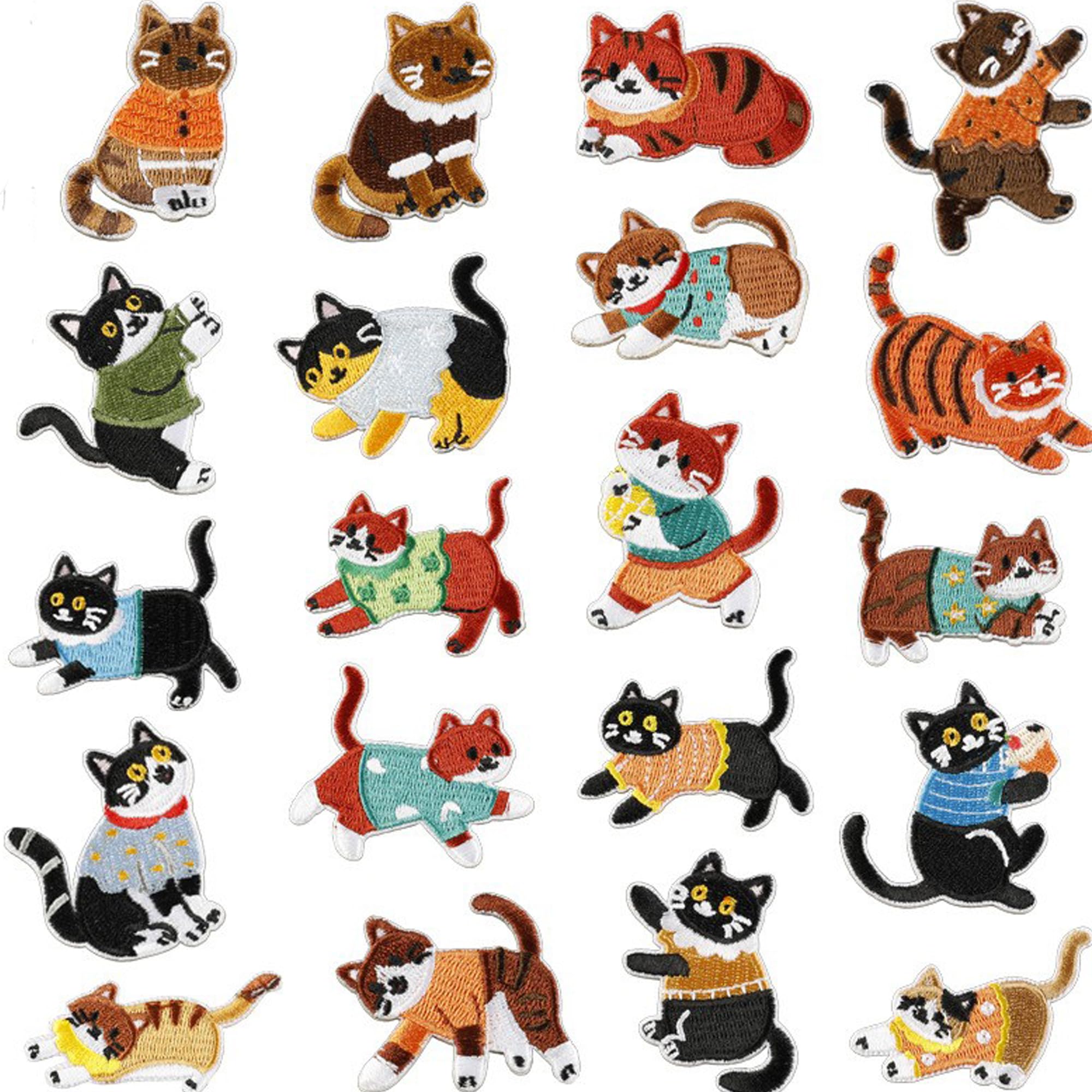 Cute Kitten Embroidered Iron on Patches, Self-Adhesive Appliques for Clothing, Accessories, Shoes, Hats, Fabrics