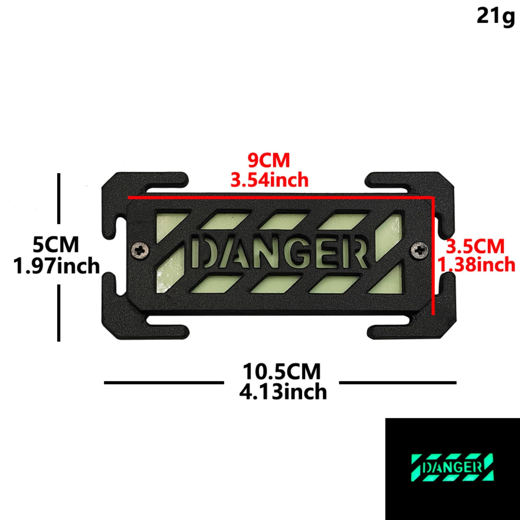 Danger Reflective Warning Safety Patch, ABS Plastic, Glow-in-the-Dark, 4.13 x 1.97 Inch, EDC Bag Buckle Accessory - Image 2