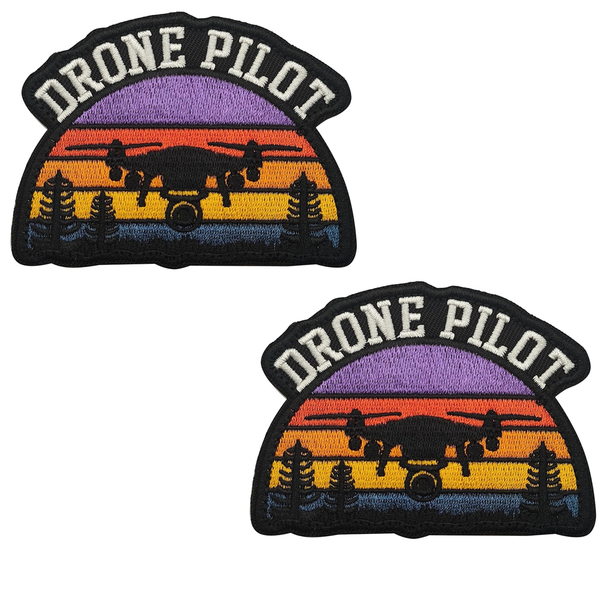 Drone Pilot Embroidered Patches, Retro Rainbow Sunset Design, Tactical Armband Emblem Badges, 3.15 x 2.36 Inch, Hook and Loop Backing, 2-Pack