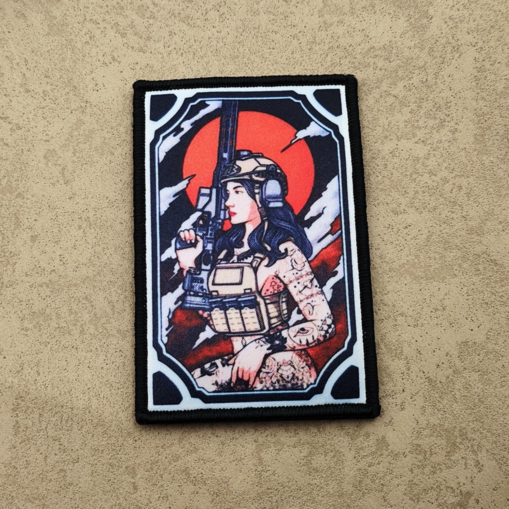 Female Warrior Embroidered Appliques Sunset Raid and Combat Art Design Patches, 3.54 x 2.36 Inch,3.54 x 1.97Inch, Hook and Loop Backing, 2-Pack - Image 7