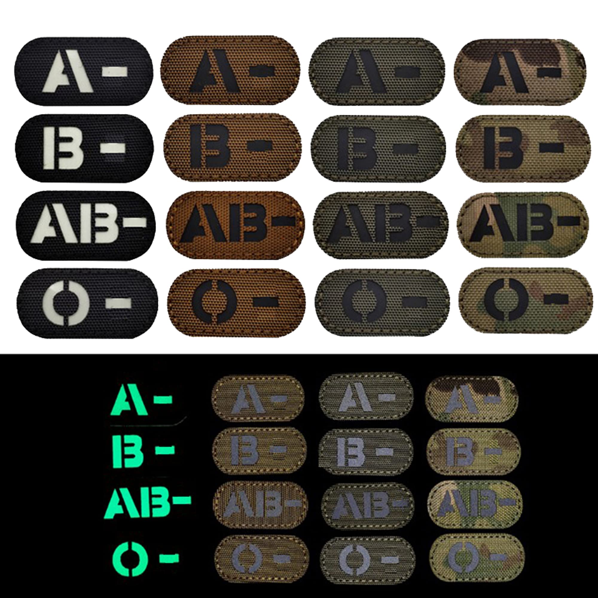 Glow Dark Blood Type O- Negative NEG Tactical Patches Appliques, Hook and Loop Fastener Backing Emblem Military Badges for Outdoors - Image 3