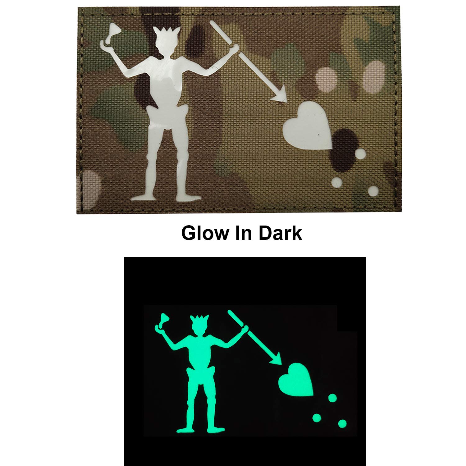 Glow Dark Edward Teach Blackbeard Pirate Flag Patch - Tactical Military Badges Decorative Appliques - Hook and Loop Fastener Backed - Image 3