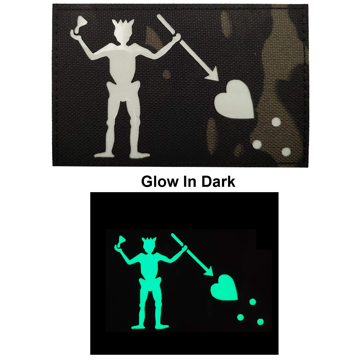 Glow Dark Edward Teach Blackbeard Pirate Flag Patch - Tactical Military Badges Decorative Appliques - Hook and Loop Fastener Backed - Image 4