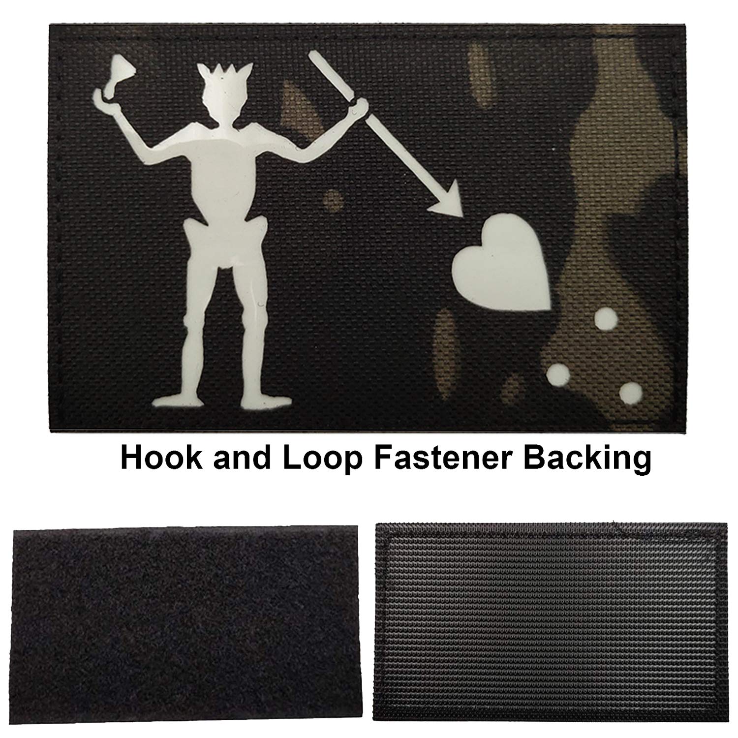 Glow Dark Edward Teach Blackbeard Pirate Flag Patch - Tactical Military Badges Decorative Appliques - Hook and Loop Fastener Backed - Image 8
