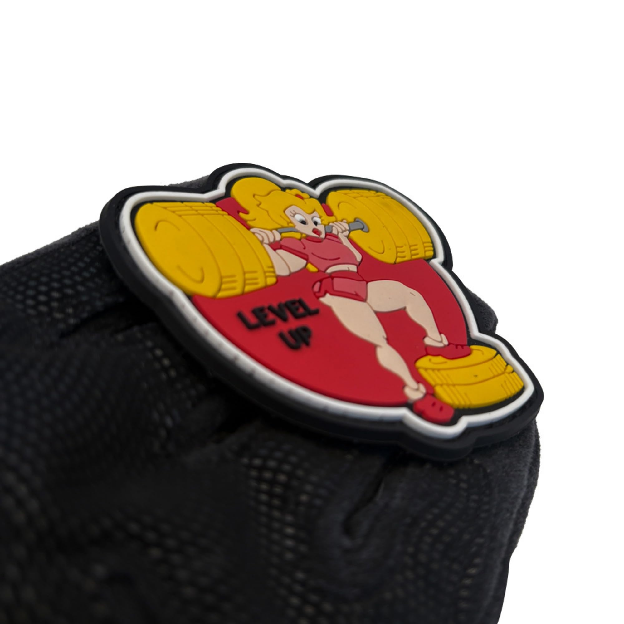 Glow in Dark Beauty Level Up Weightlifting PVC Morale Patches, Hook and Loop Backing Badges, 3.15 x 3.15 Inch, Red and Yellow - Image 4
