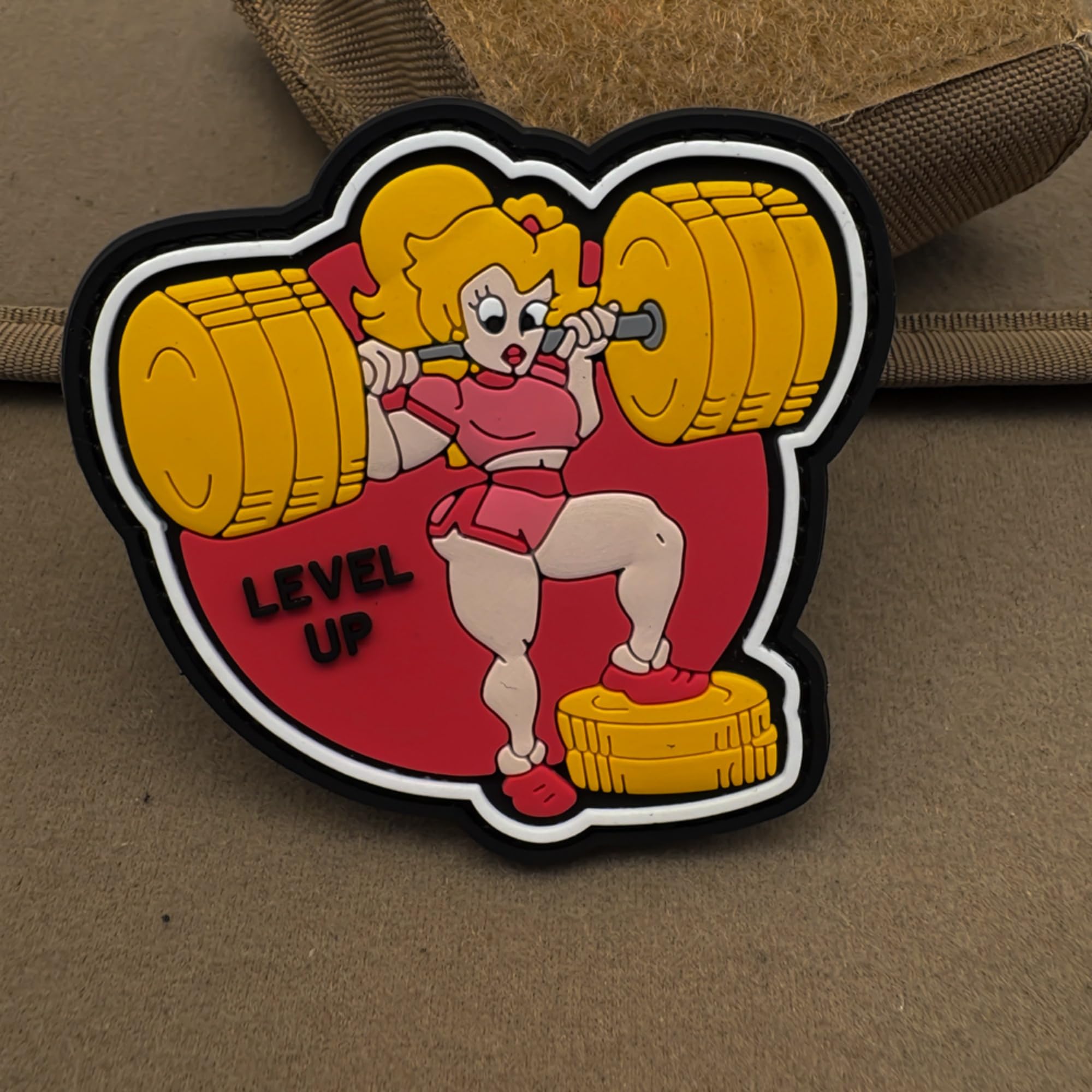 Glow in Dark Beauty Level Up Weightlifting PVC Morale Patches, Hook and Loop Backing Badges, 3.15 x 3.15 Inch, Red and Yellow - Image 5