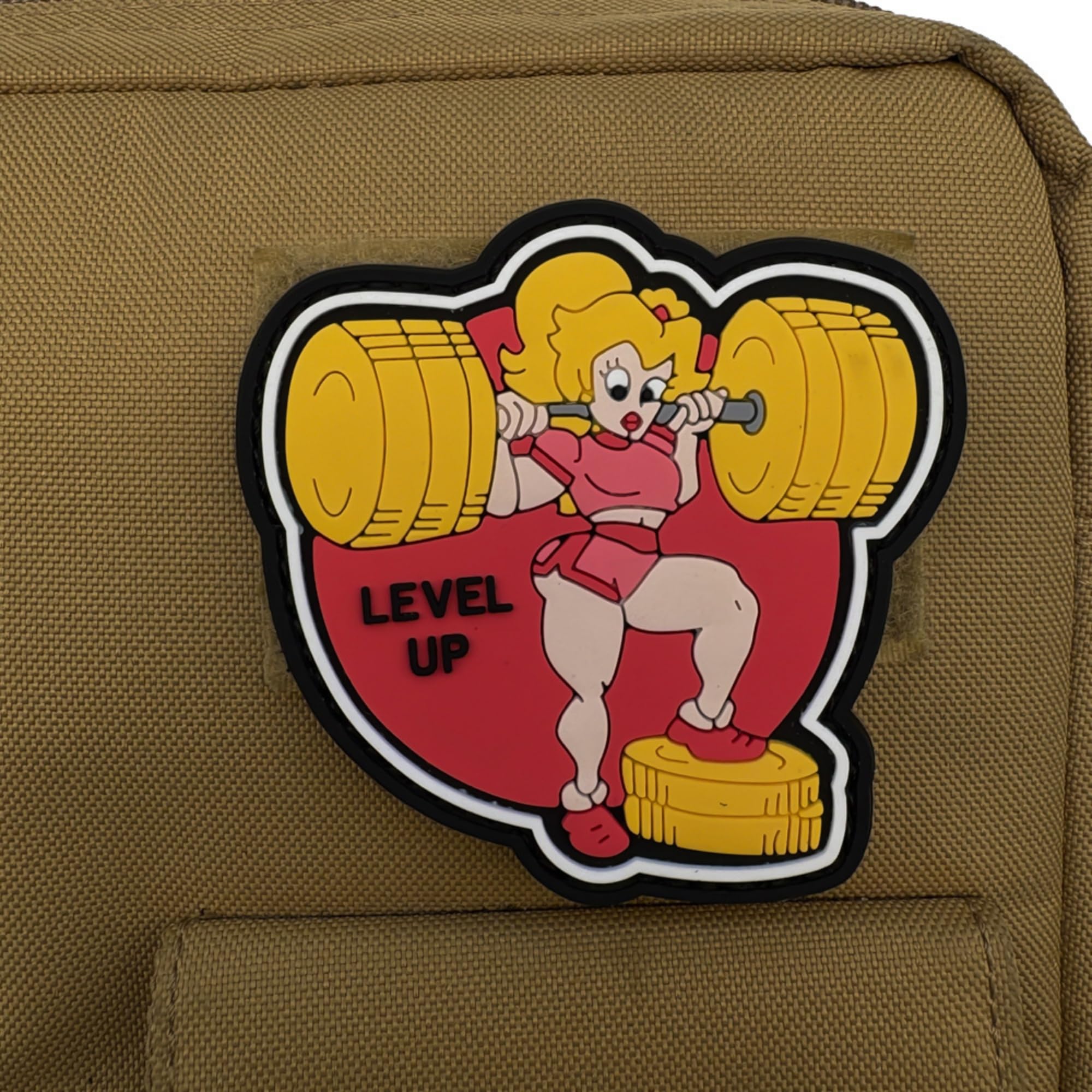 Glow in Dark Beauty Level Up Weightlifting PVC Morale Patches, Hook and Loop Backing Badges, 3.15 x 3.15 Inch, Red and Yellow - Image 6
