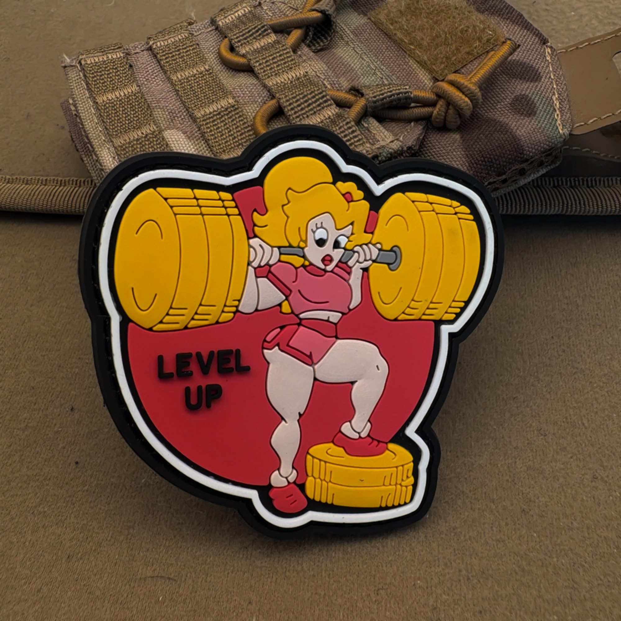 Glow in Dark Beauty Level Up Weightlifting PVC Morale Patches, Hook and Loop Backing Badges, 3.15 x 3.15 Inch, Red and Yellow - Image 8