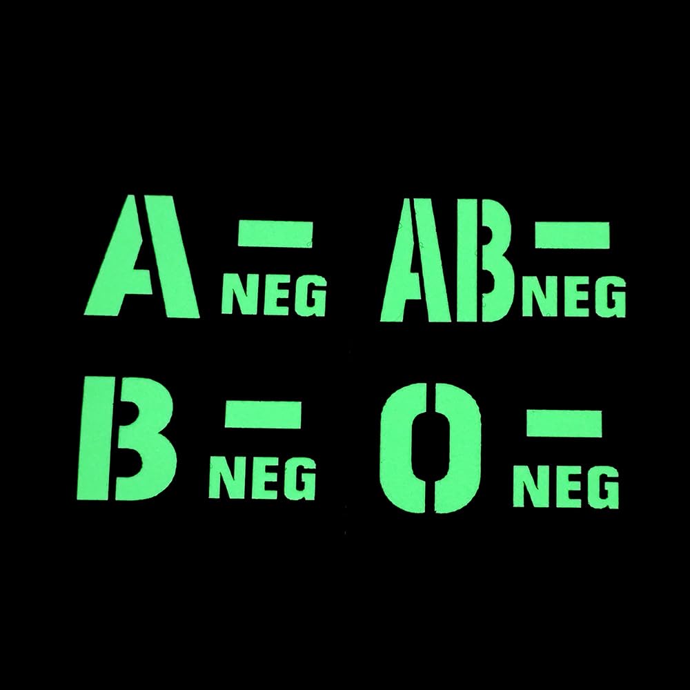 Glow-in-Dark Blood Type Medical Patches, B Positive, 3.35 x 1.97 Inch, Black, Hook and Loop Fastener Backing, 4-Pack - Image 2