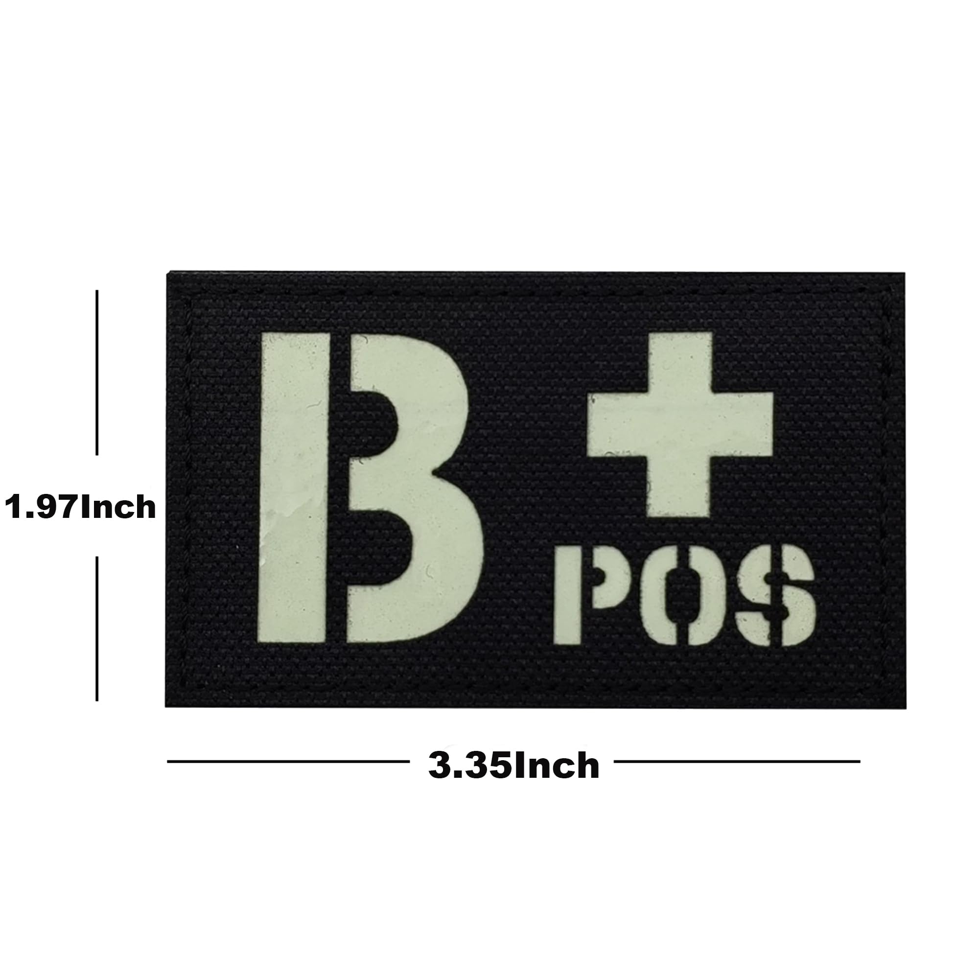 Glow-in-Dark Blood Type Medical Patches, B Positive, 3.35 x 1.97 Inch, Black, Hook and Loop Fastener Backing, 4-Pack - Image 3