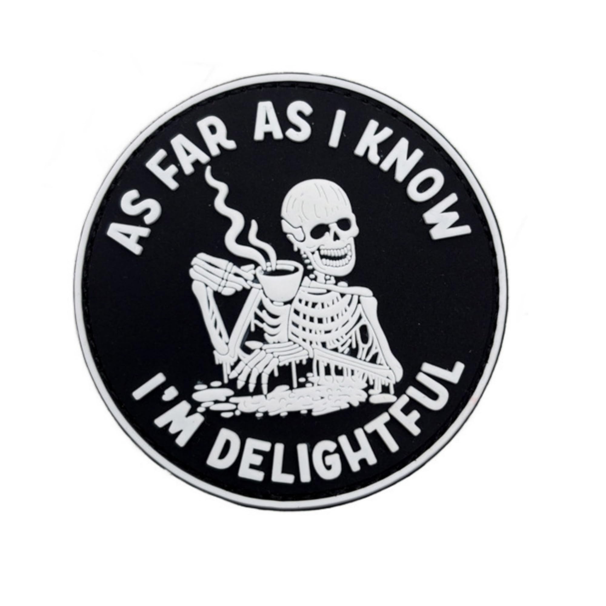 Glow in Dark Skeleton PVC Morale Patch, As Far As I Know, 3.15 Inch Round, Hook Fastener Backing